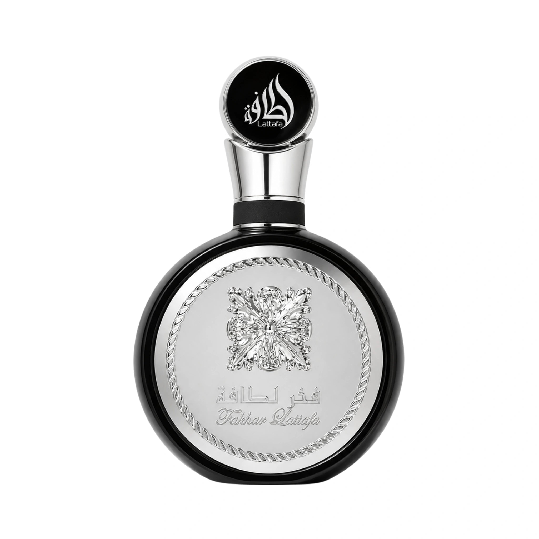 Foto frontal del Fakhar Black Lattafa Eau de Parfum Para Hombre fondo blanco