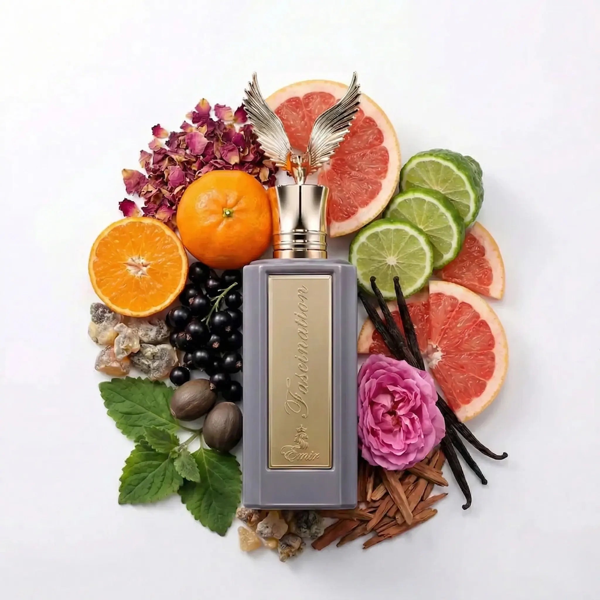 Fascination_Emir_Extrait_de_Parfum_Unisex_Fondo_Blanco_Grosellas_Rosa