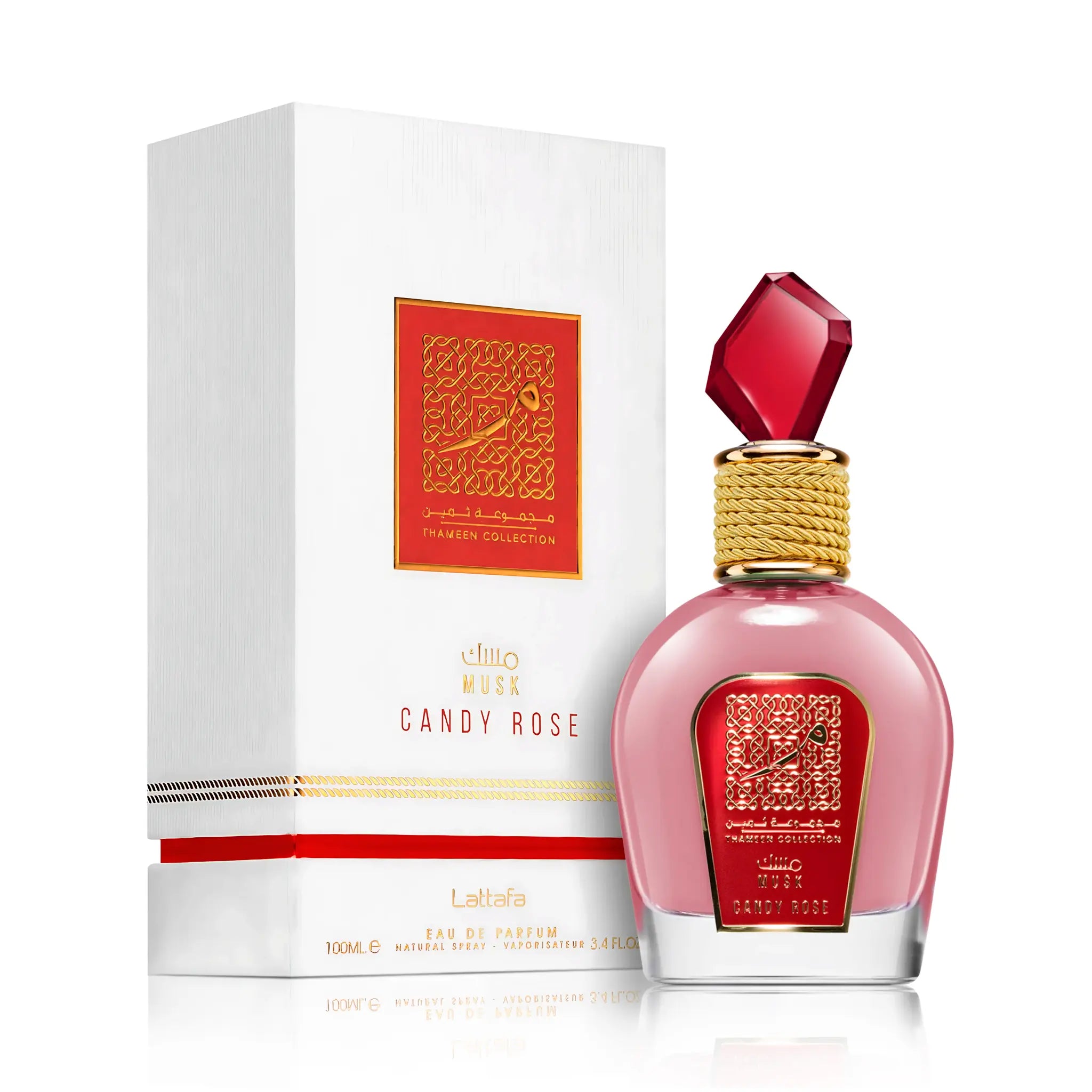 Musk Candy Rose Lattafa Eau de Parfum Para Mujer con su caja