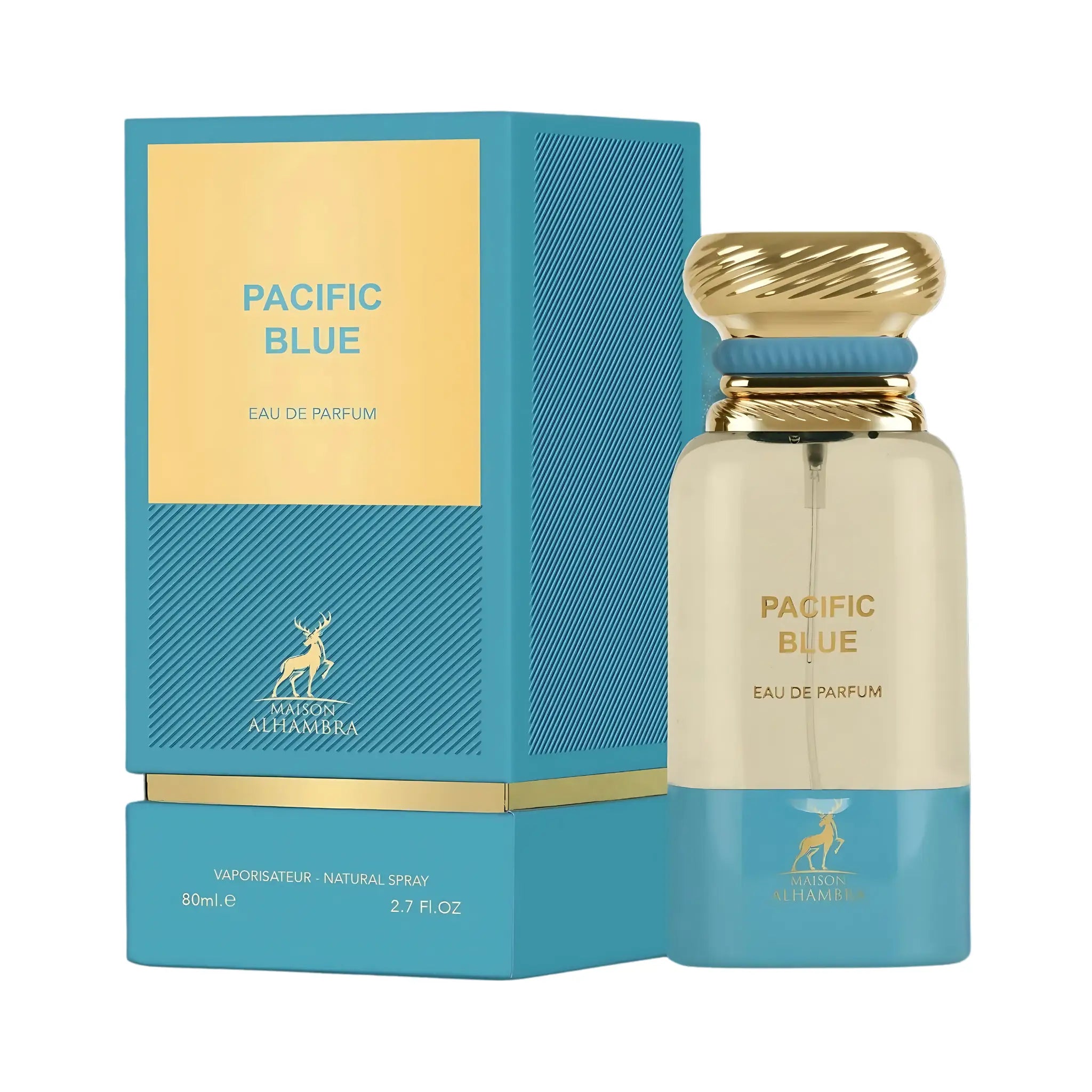 Frasco y caja del Pacific Blue Maison Alhambra Eau de Parfum Unisex