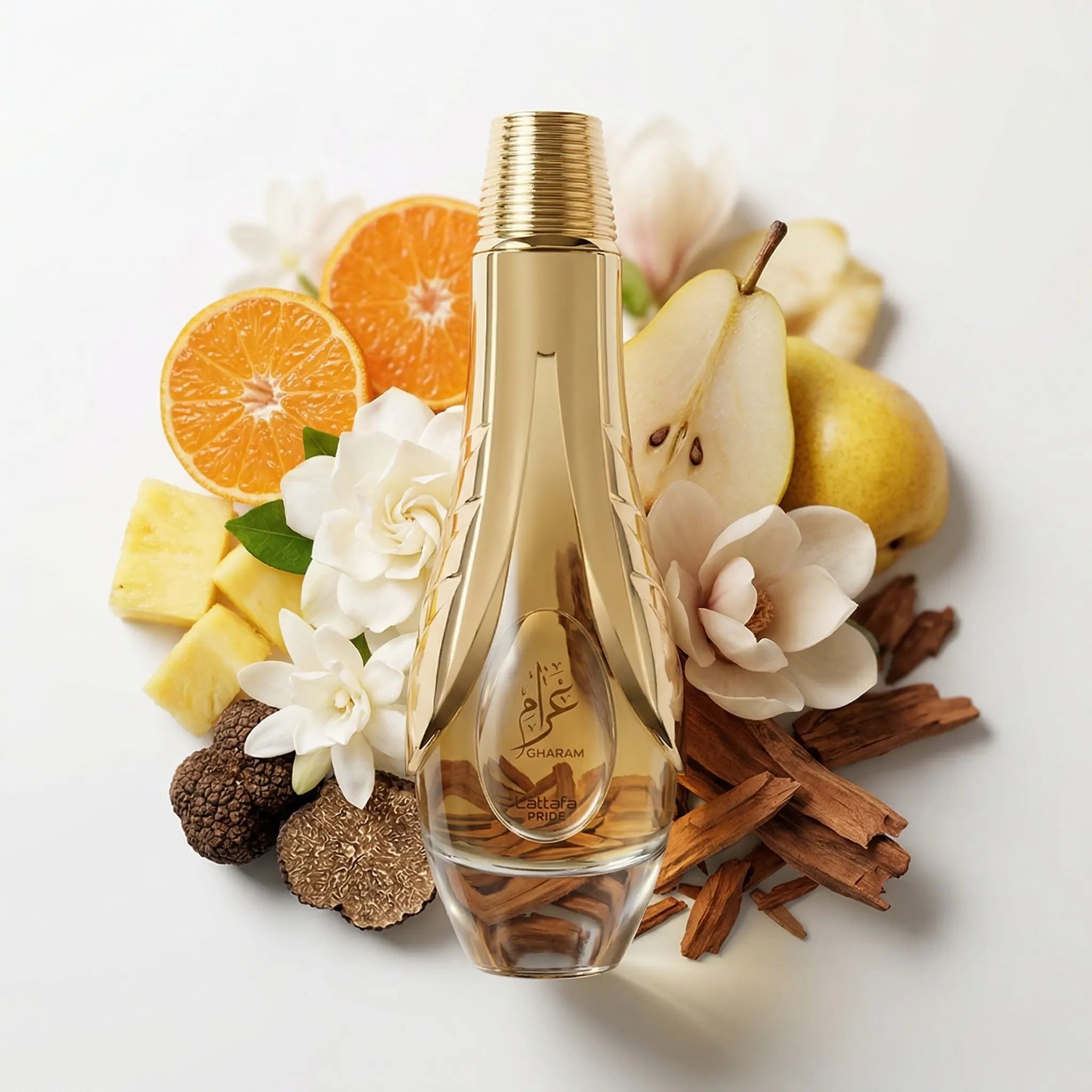 Gharam_Lattafa_Eau_de_Parfum_Para_Mujer_Fondo_Blanco_Mandarina_Pera