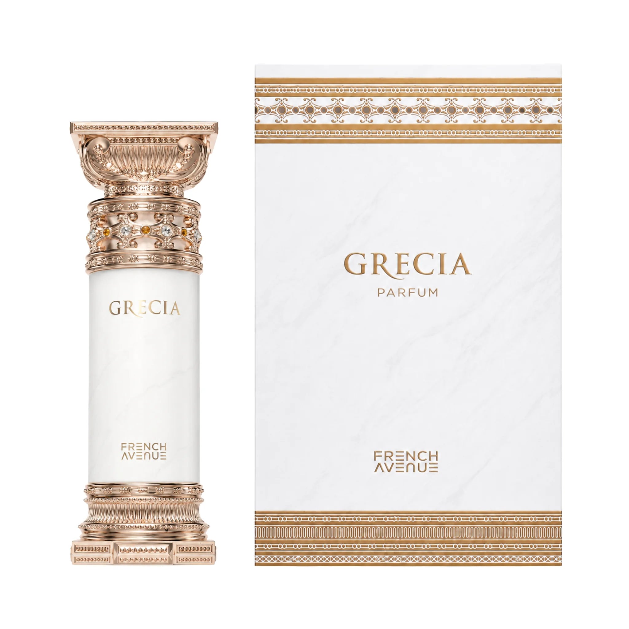 Caja y botella de Grecia French Avenue Eau de Parfum