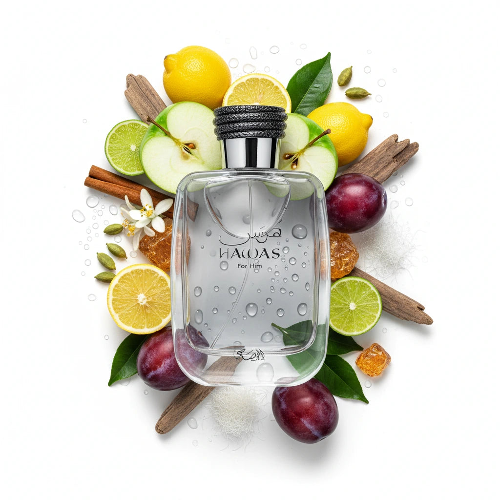 Hawas_For_Him_Rasasi_Eau_de_Parfum_Para_Hombre_Fondo_Blanco_Manzana_Canela_Bergamota_Limón