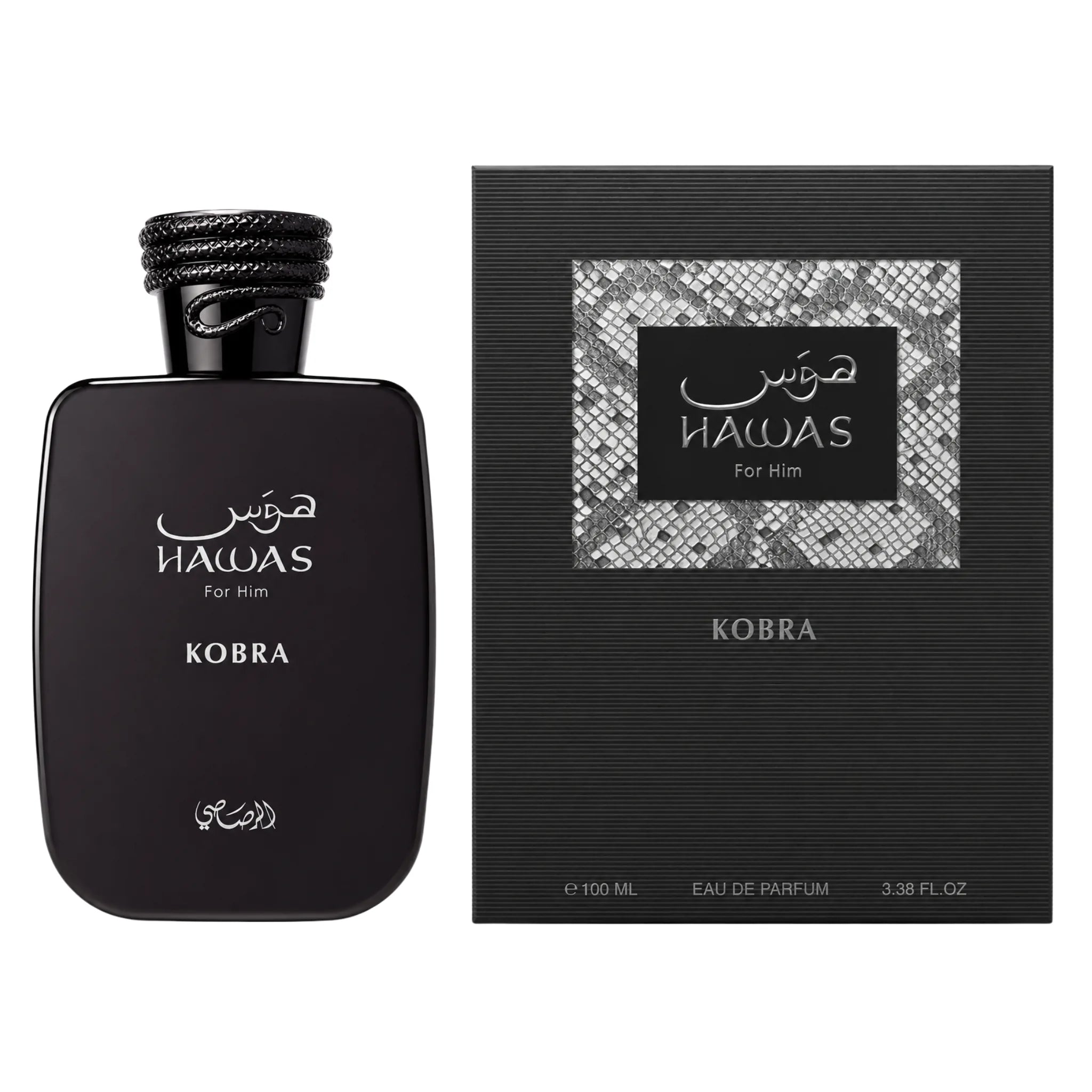 Caja y botella de Hawas Kobra Rasasi Eau de Parfum