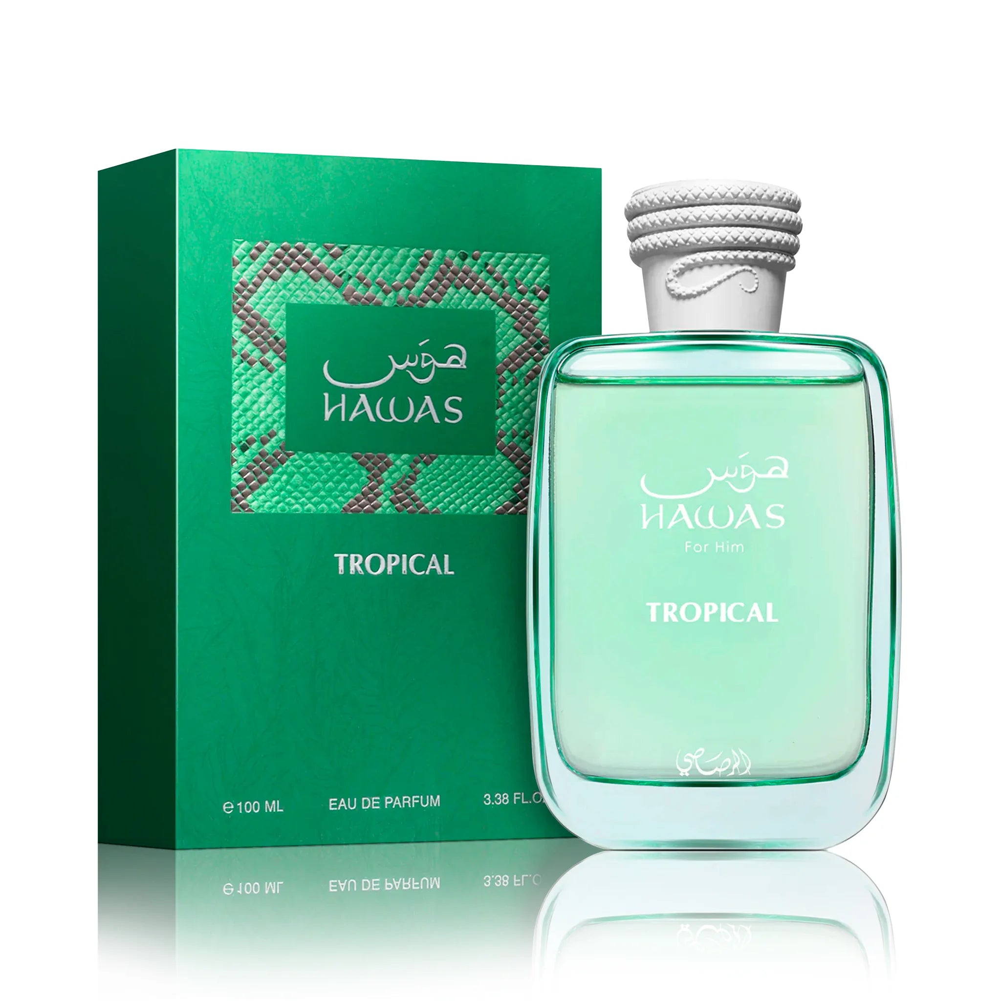Frasco y caja de Hawas Tropical Rasasi Eau de Parfum Para Hombre