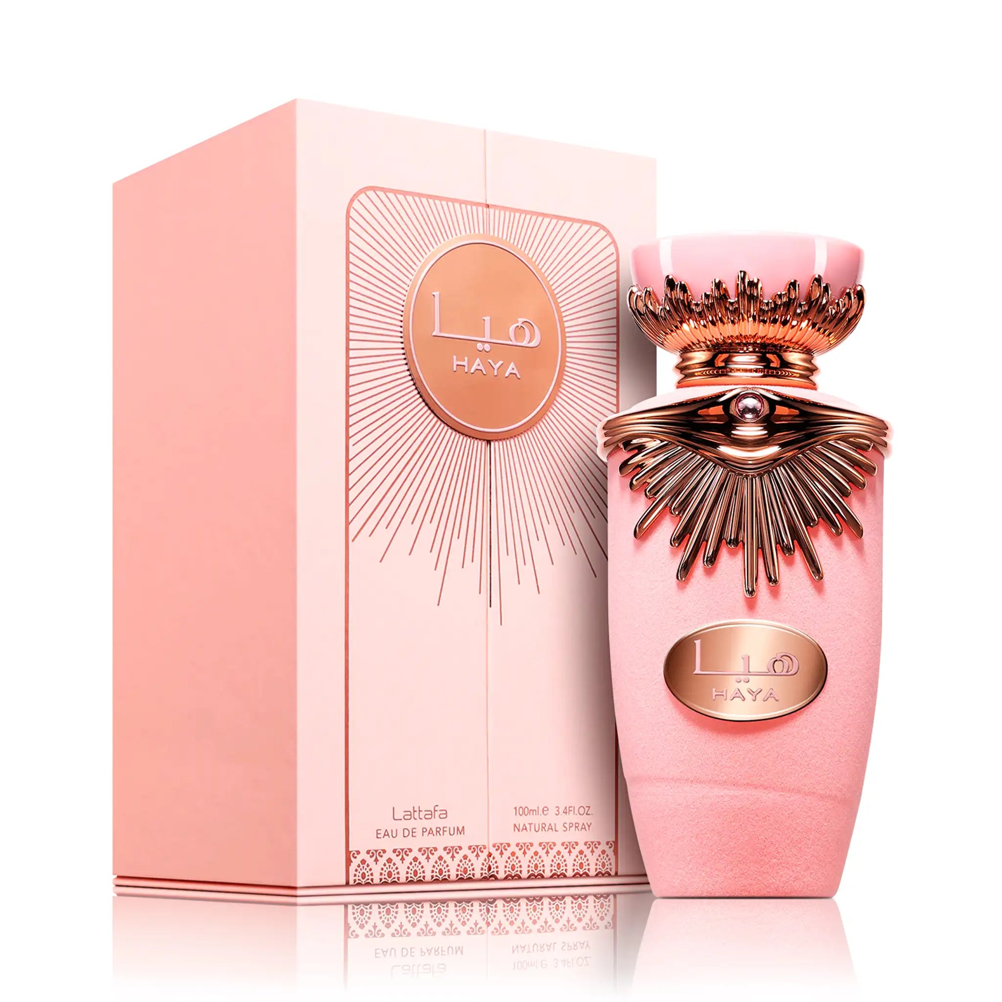 Frasco y caja de Haya Lattafa Eau de Parfum Para Mujer