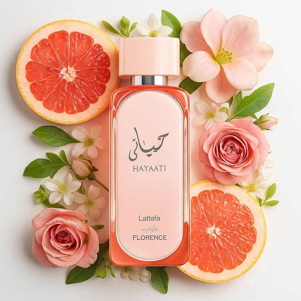 Hayaati_Florence_Lattafa_Eau_de_Parfum_Para_Mujer_Fondo_Blanco_Citricos_Almizcle
