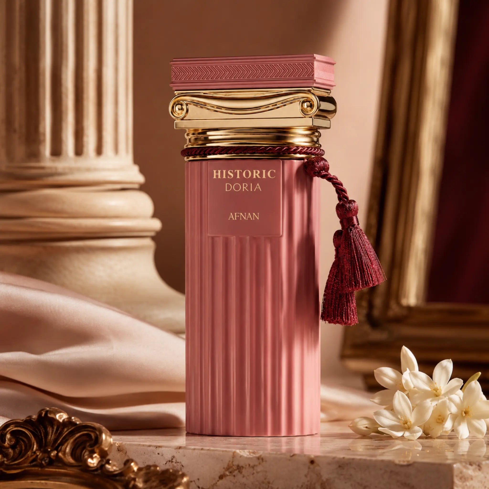 Historic Doria Afnan Eau de Parfum Unisex con fondo creativo de tematica de templo
