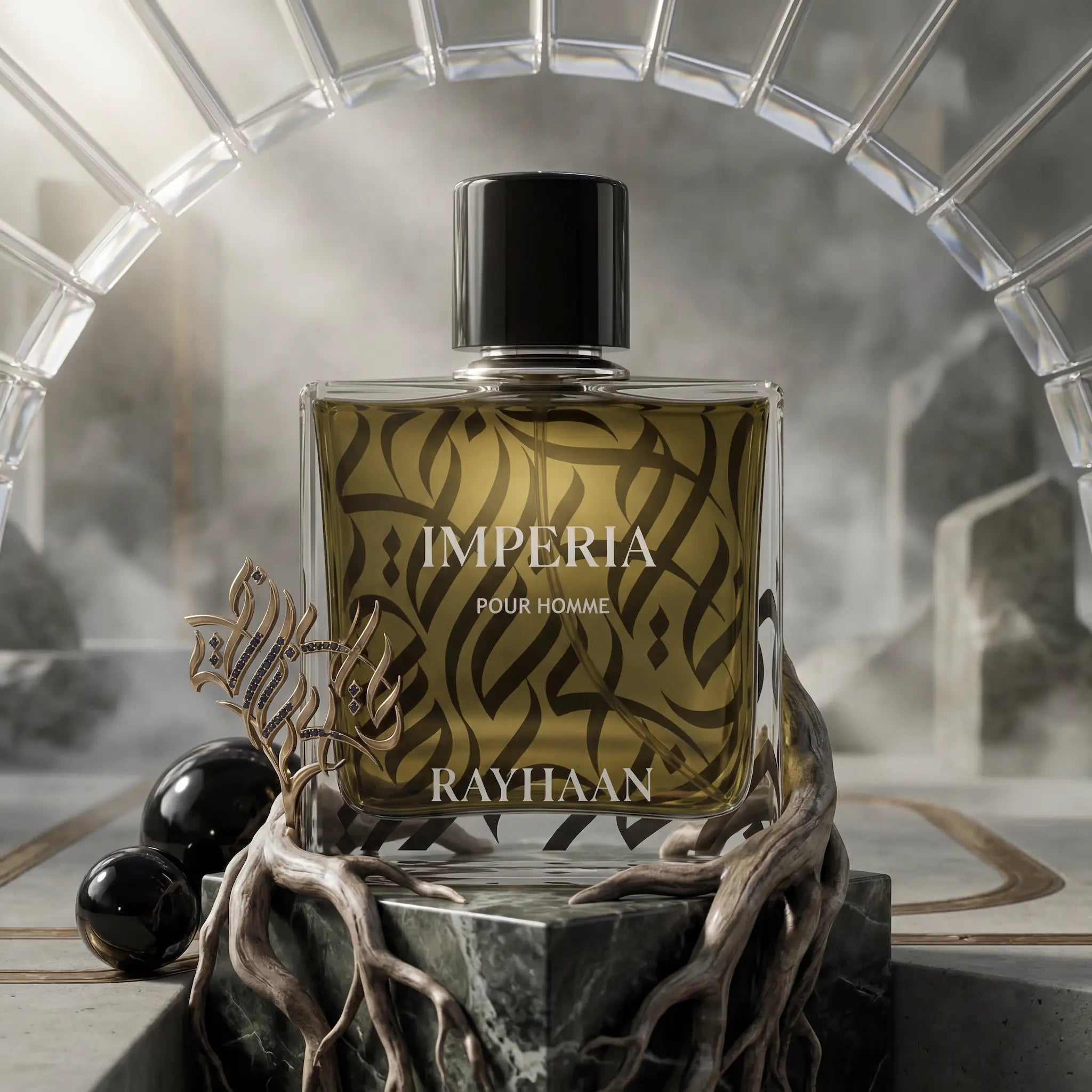 Imperia Rayhaan Eau de Parfum Para Hombre con fondo creativo