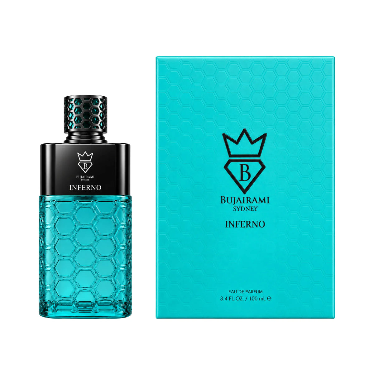 Caja y botella de Inferno Bujairami Eau de Parfum