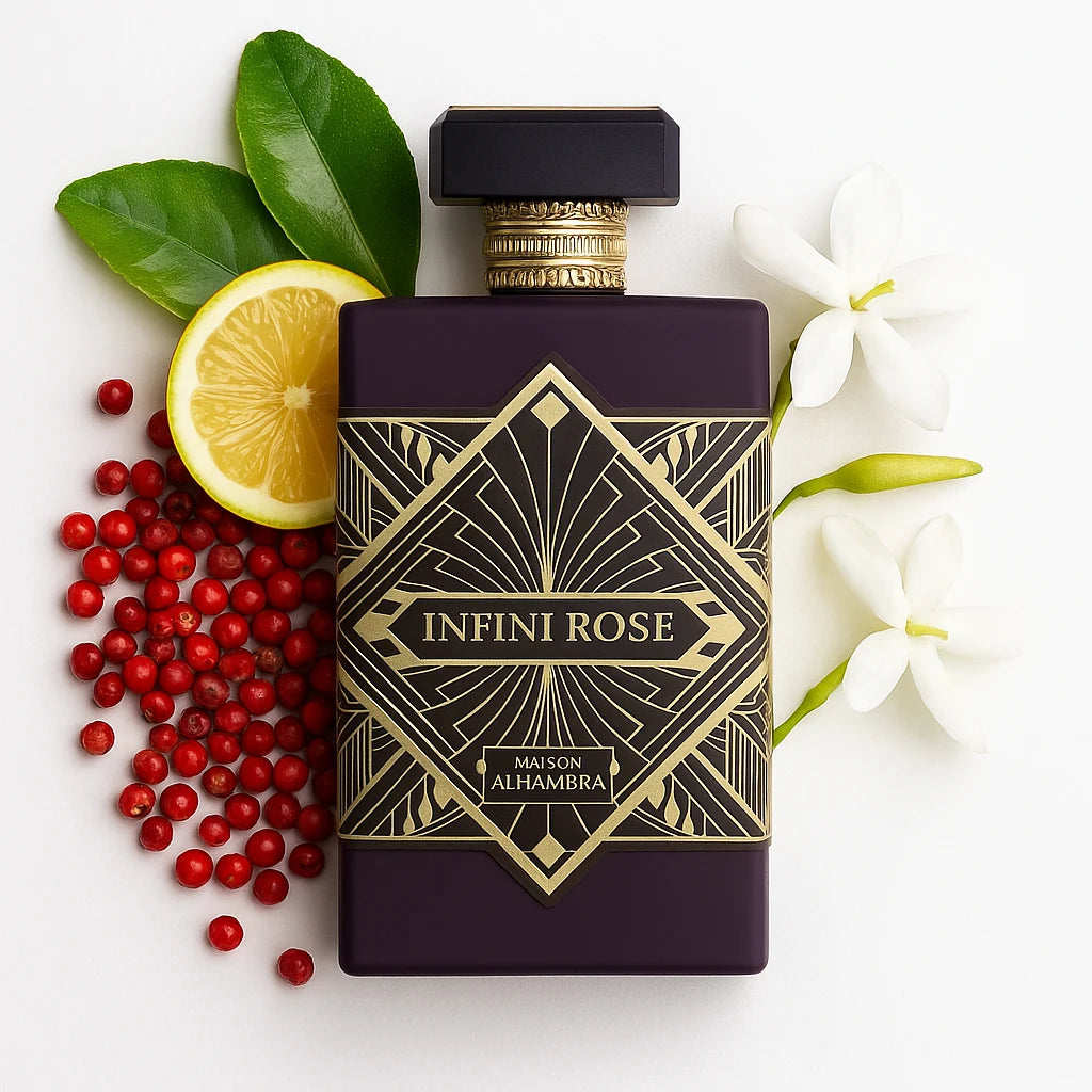 Infini_Rose_Maison_Alhambra_Eau_de_Parfum_Para_Mujer_Fondo_Blanco_Pimienta_Bergamota_Jazmin_Hediona
