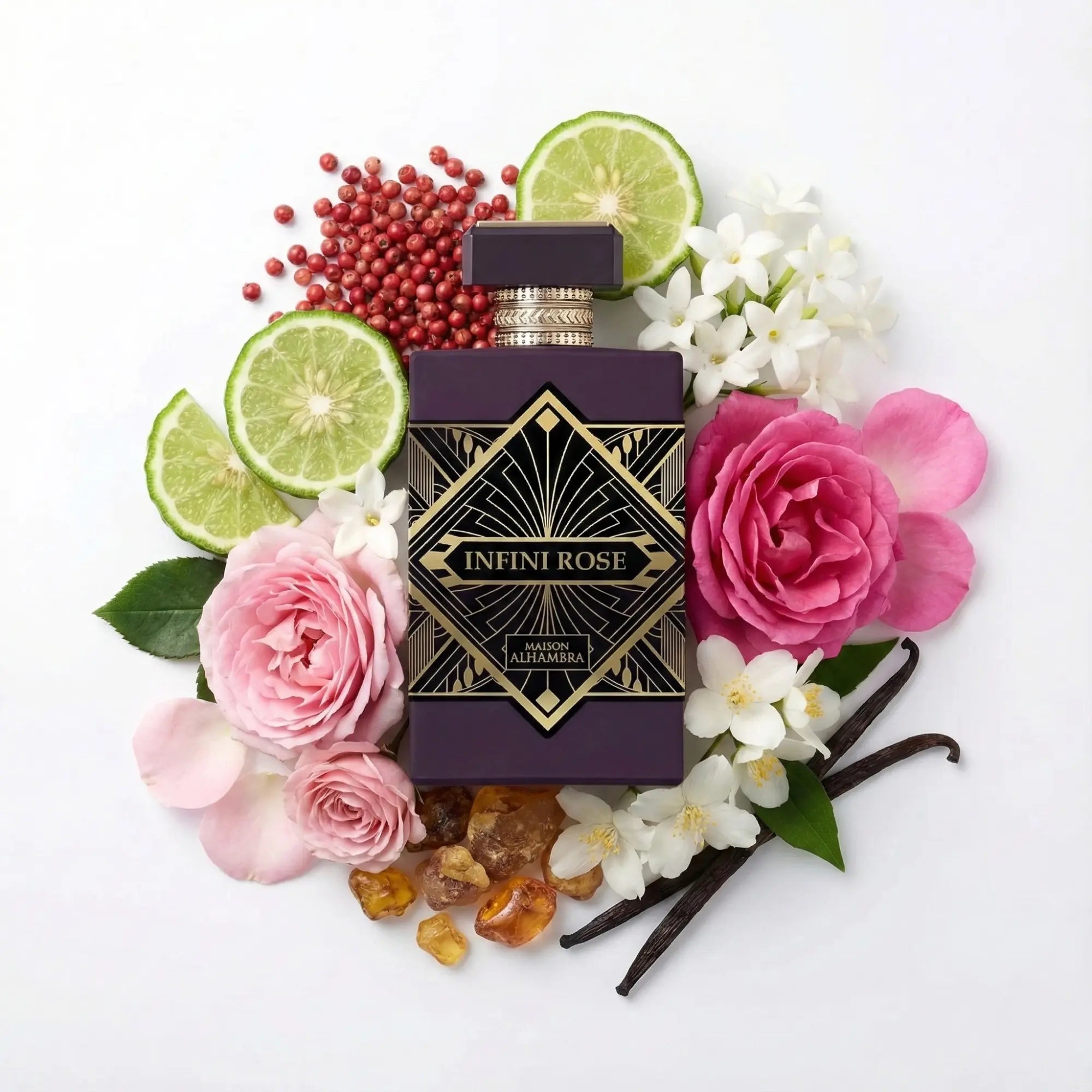 Infini_Rose_Maison_Alhambra_Eau_de_Parfum_Para_Mujer_Fondo_Blanco_Pimienta_Bergamota_Jazmin_Hediona