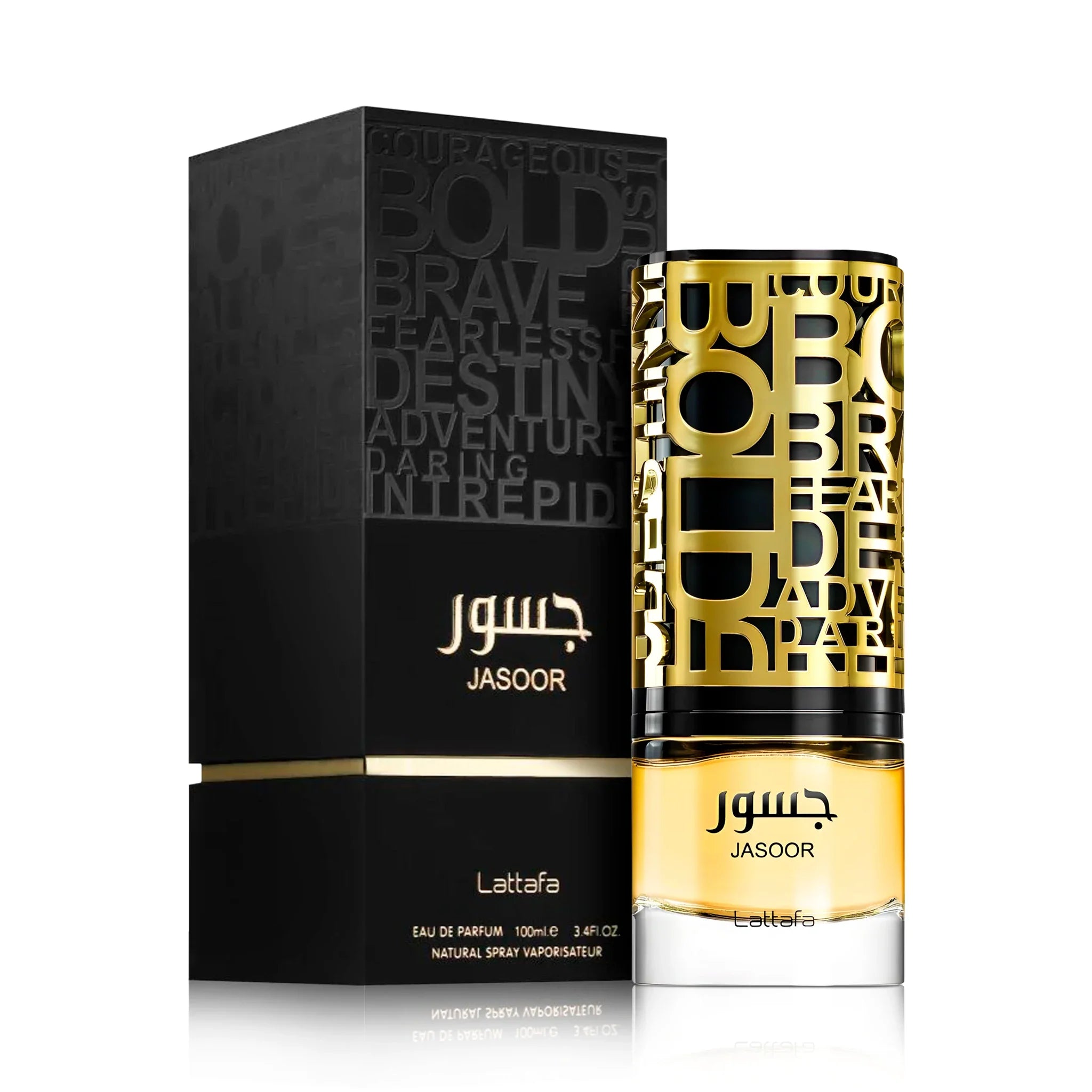 Frasco y caja del Jasoor Lattafa Eau de Parfum Para Hombre