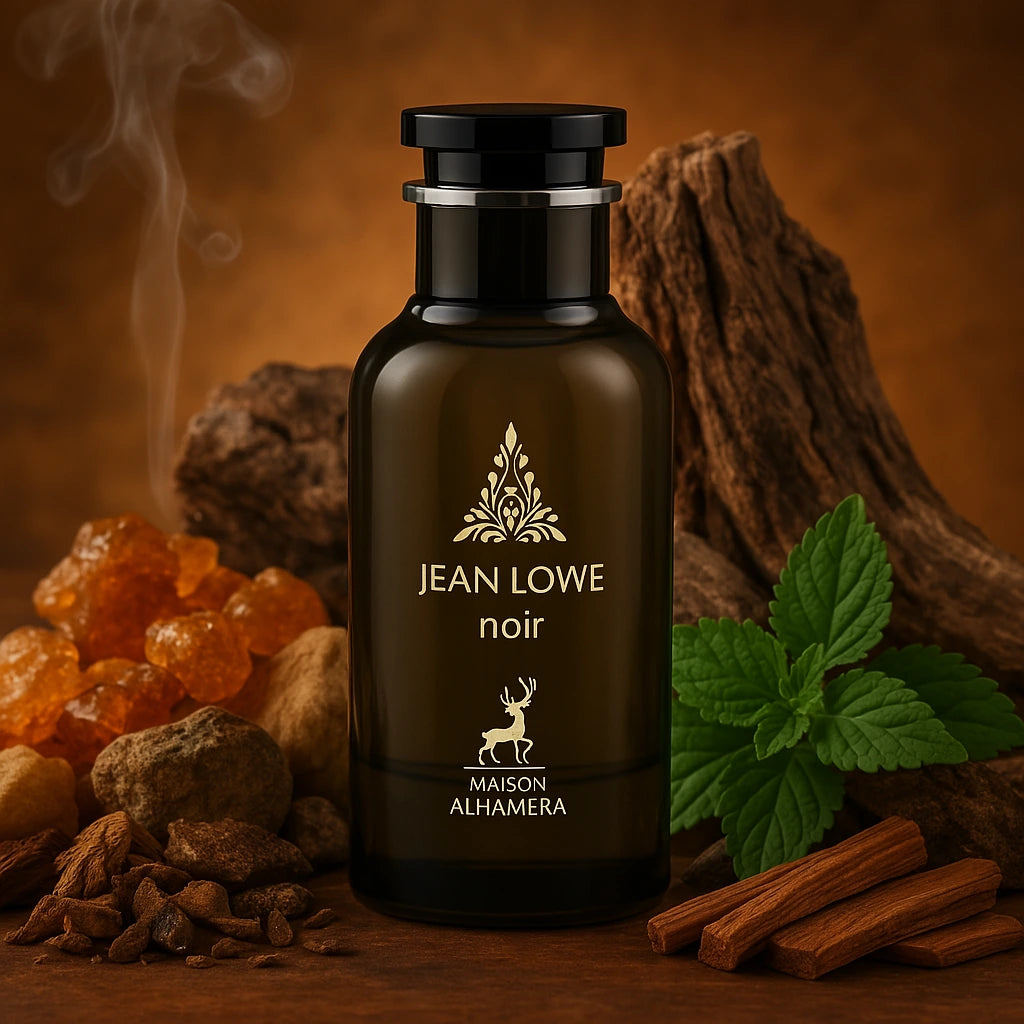 Jean Lowe Noir Maison Alhambra Eau de Parfum Para Hombre con fondo de madera