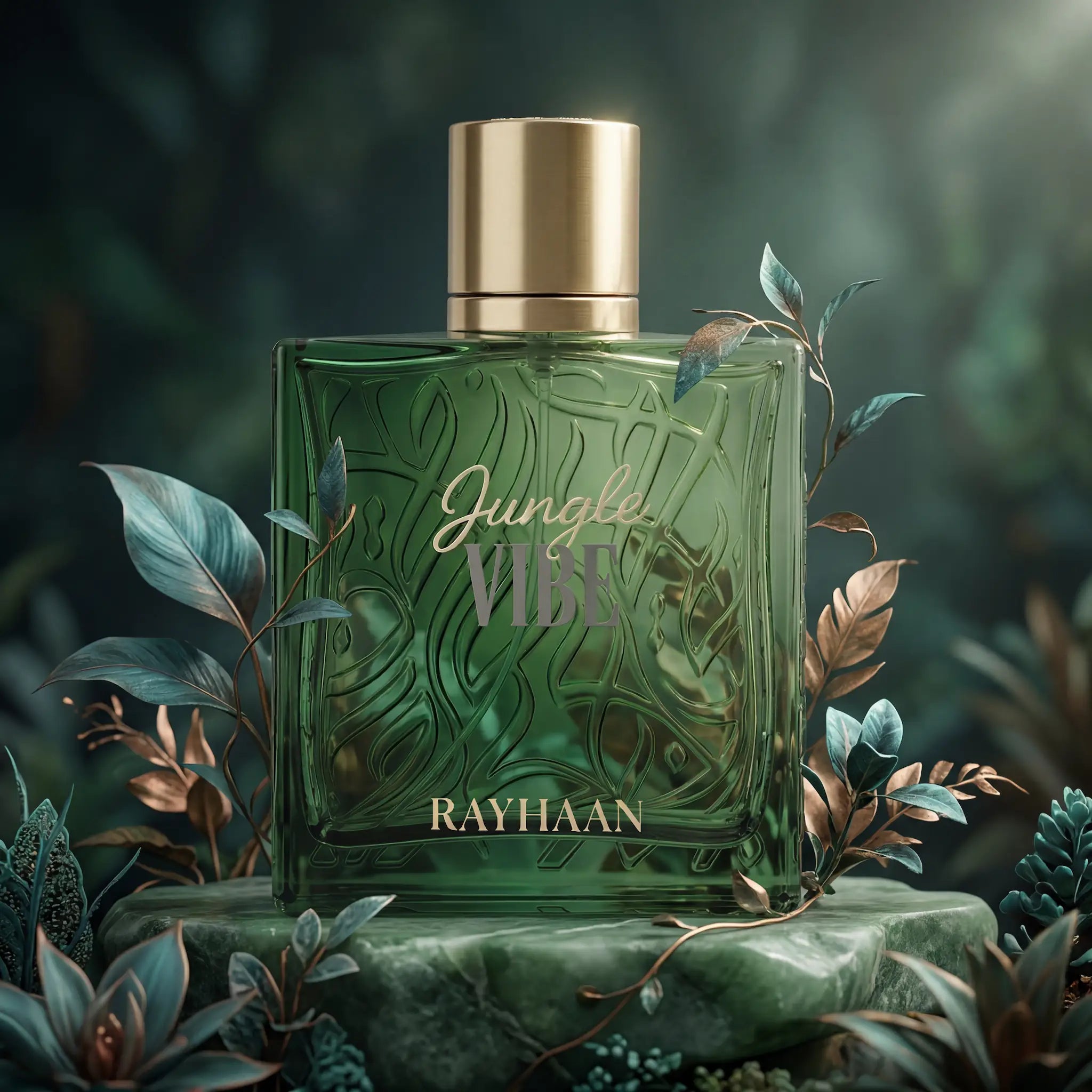 Jungle Vibe Rayhaan Eau de Parfum Unisex con fondo de jungla