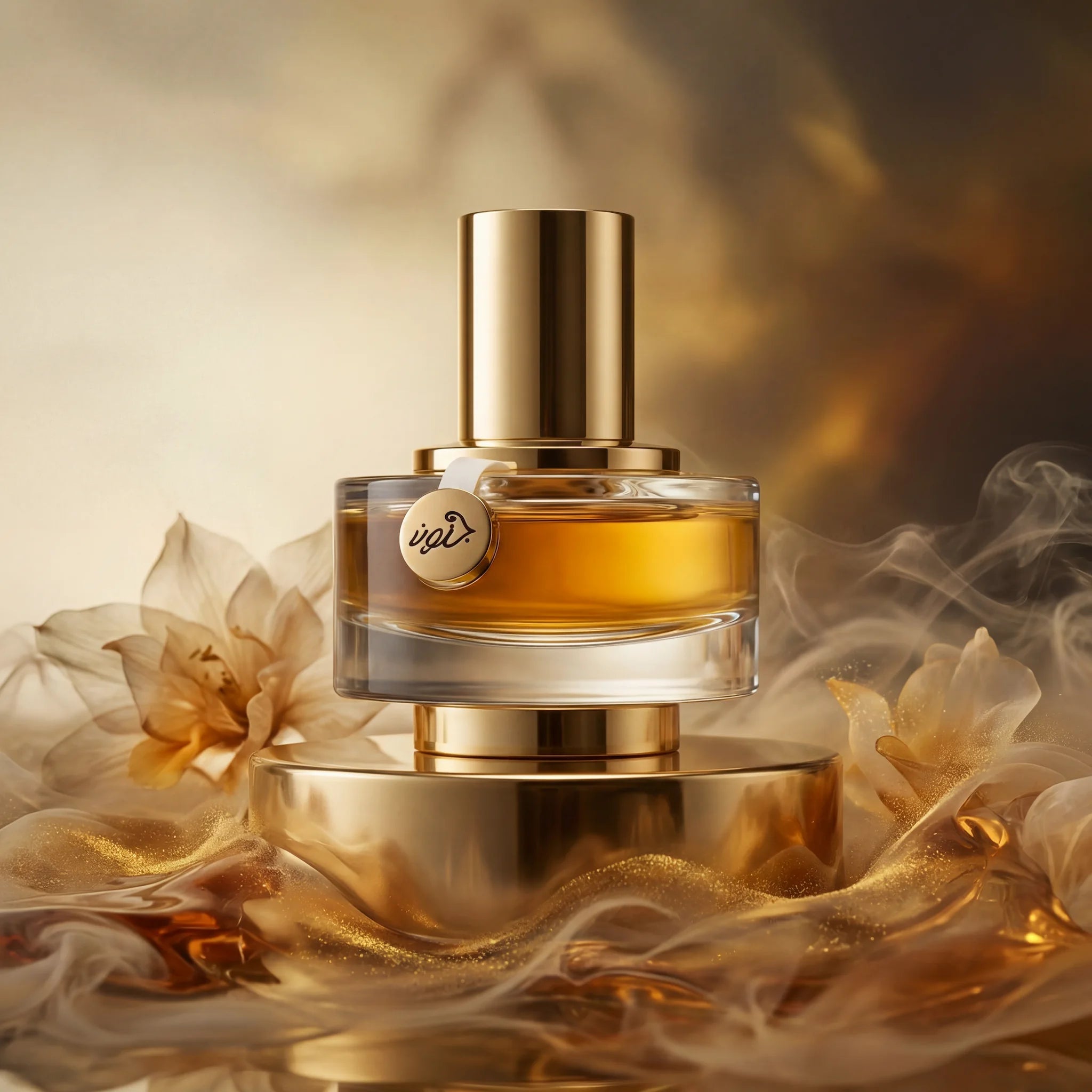 Junoon Satin Pour Femme Rasasi Eau de Parfum Para Mujer con fondo creativo con rosas