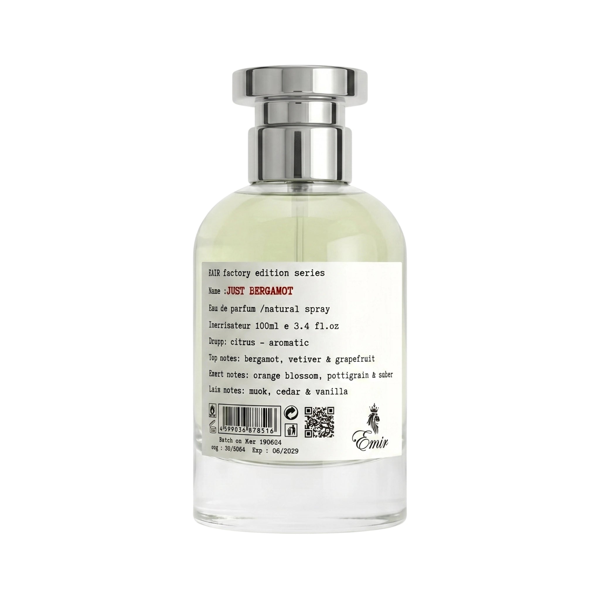 Frasco de Just Bergamot Factory Edition Emir Eau de Parfum Unisex
