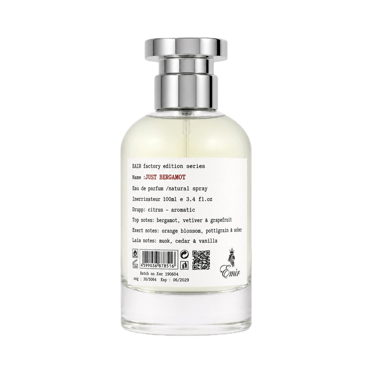 Frasco de Just Bergamot Factory Edition Emir Eau de Parfum Unisex