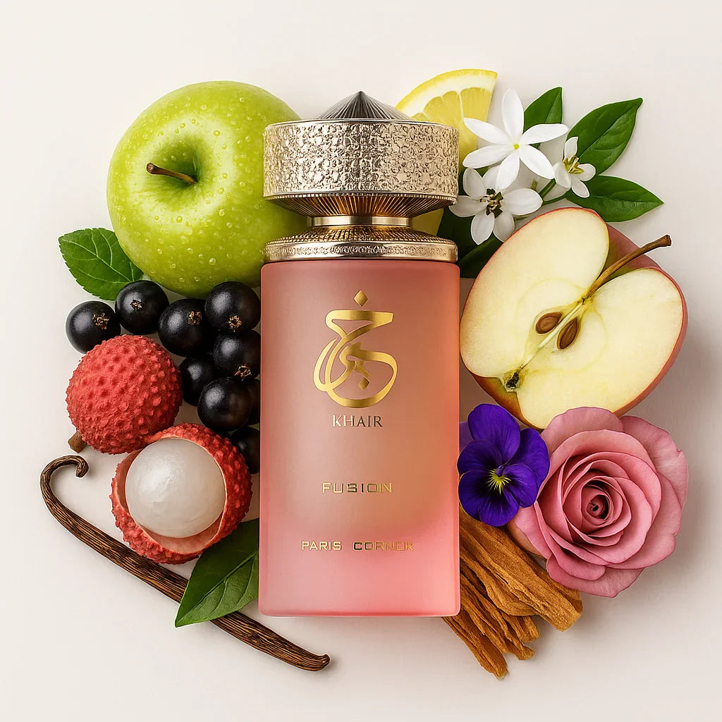 Khair_Fusion_Paris_Corner_Eau_de_Parfum_Para_Mujer_Fondo_Blanco_Lichi_Manzana