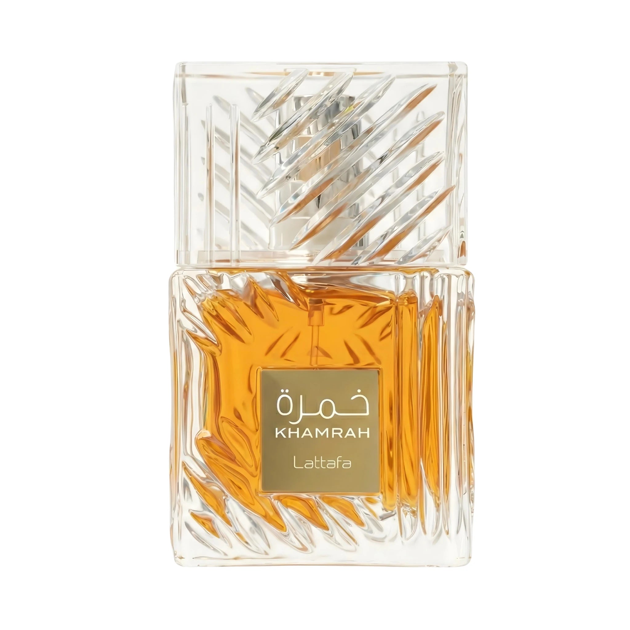 Foto fondo blanco de la botella del perfume Khamrah Lattafa Eau de Parfum Unisex