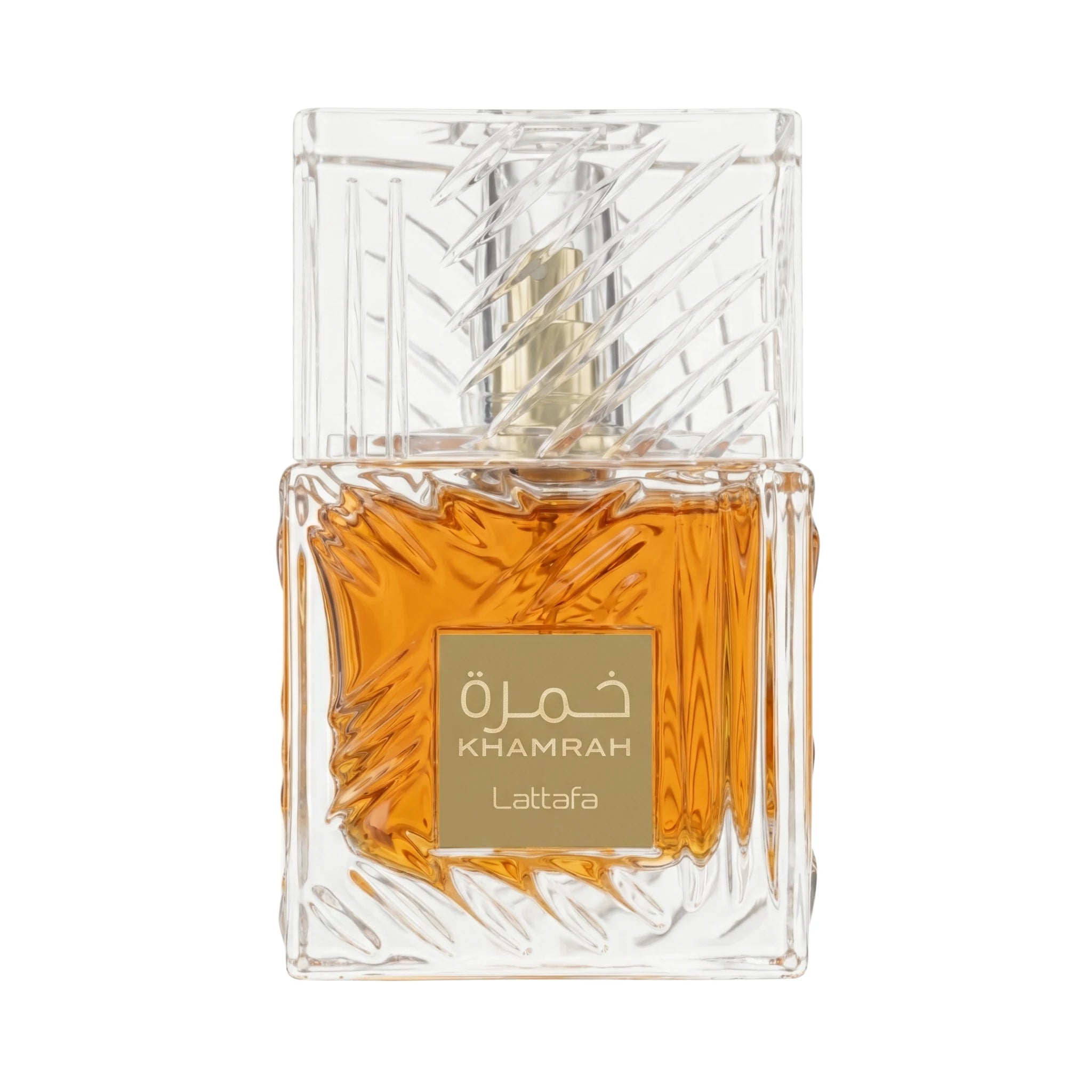 Foto fondo blanco de la botella del perfume Khamrah Lattafa Eau de Parfum Unisex