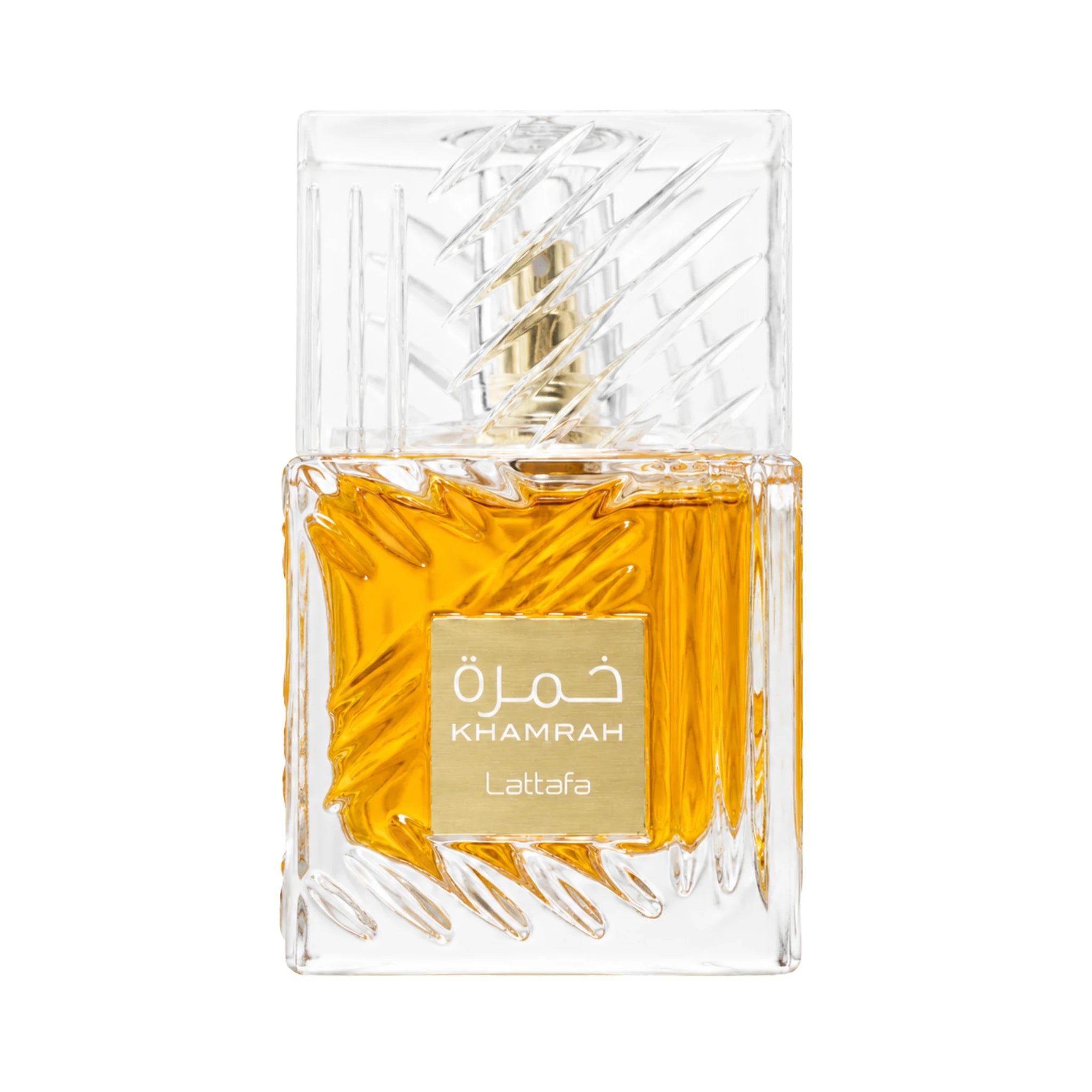 Foto fondo blanco de la botella del perfume Khamrah Lattafa Eau de Parfum Unisex