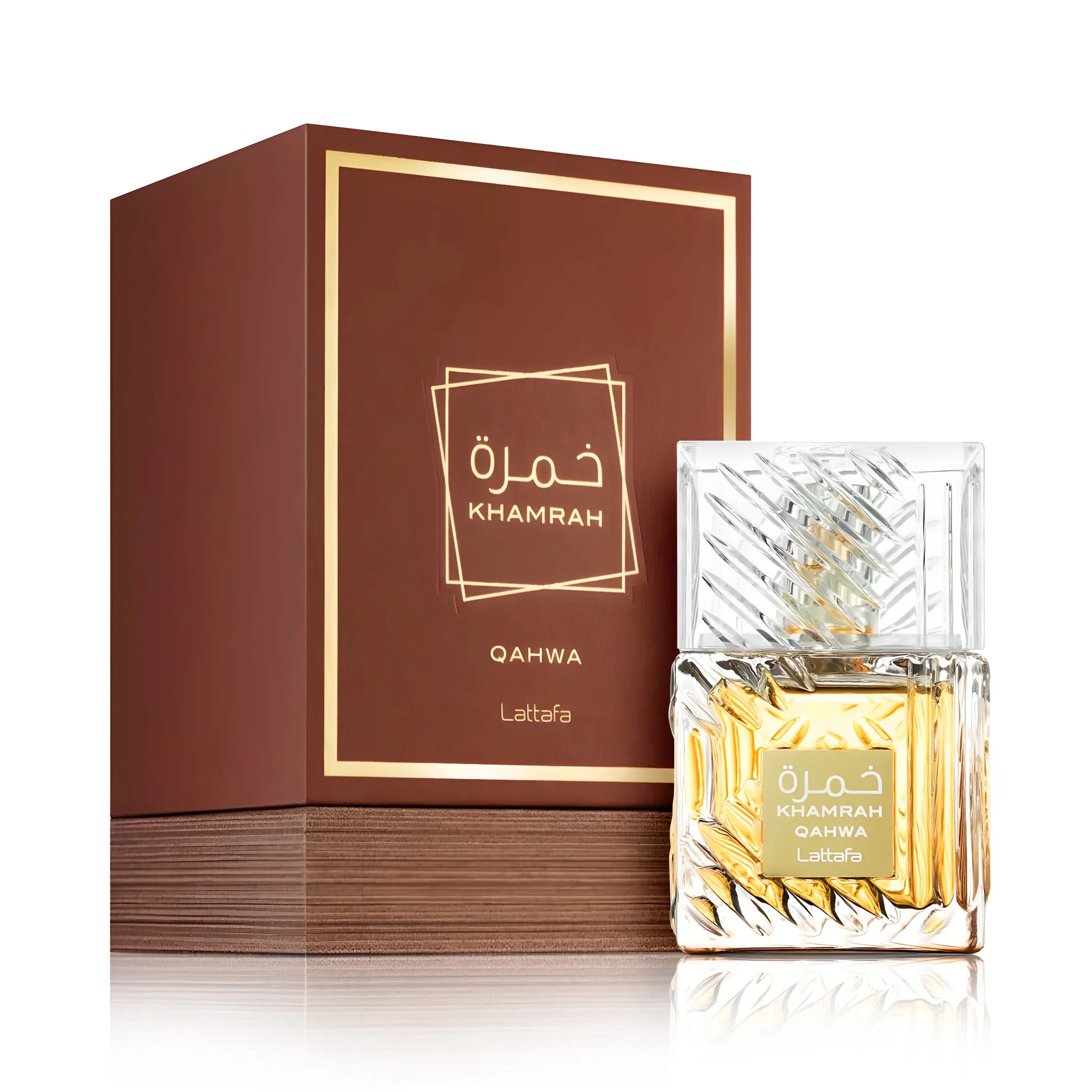 Frasco y caja de Khamrah Qahwa Lattafa Eau de Parfum Unisex