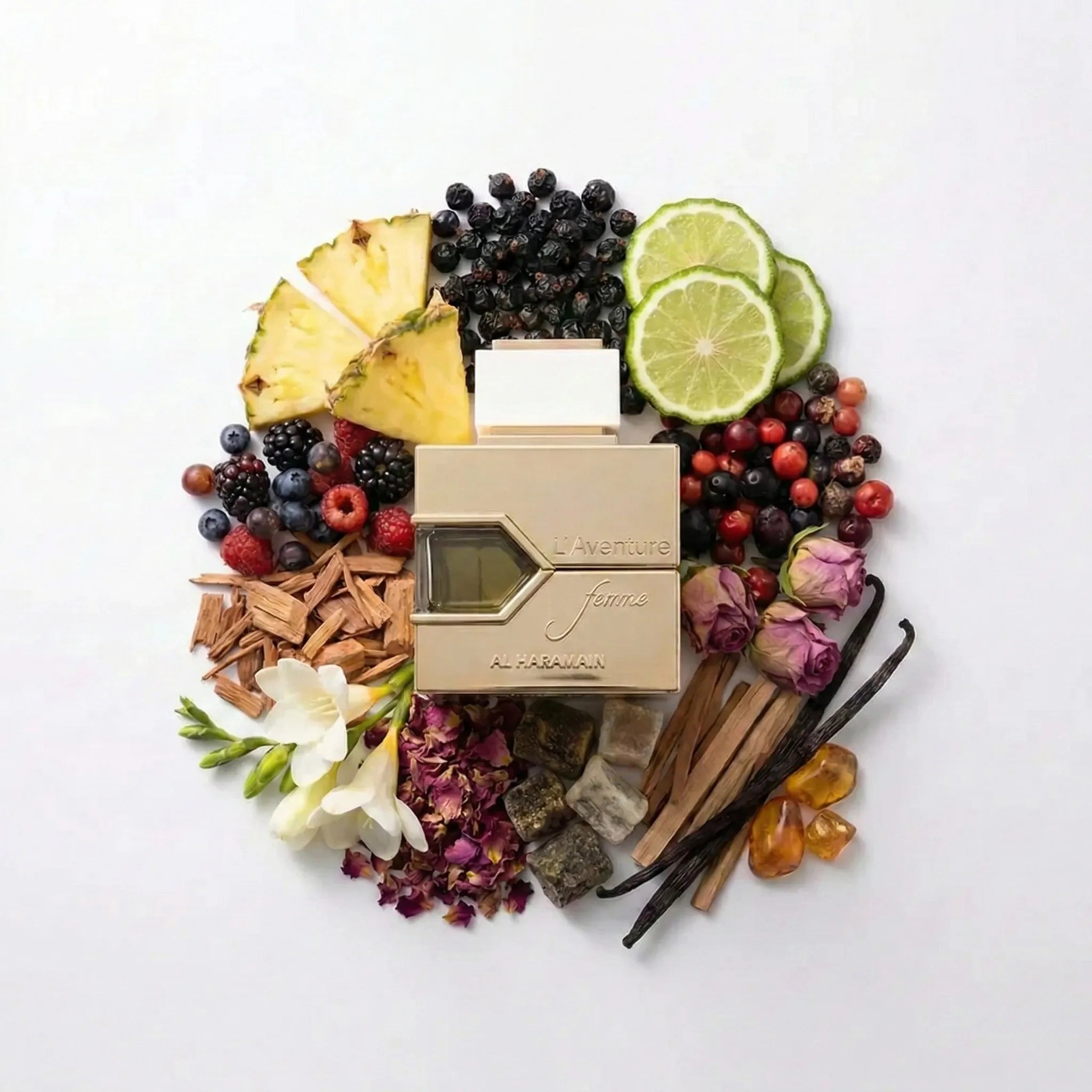 L_Aventure_Femme_Al_Haramain_Eau_de_Parfum_Para_Mujer_Fondo_Blanco_Piña_Bergamota