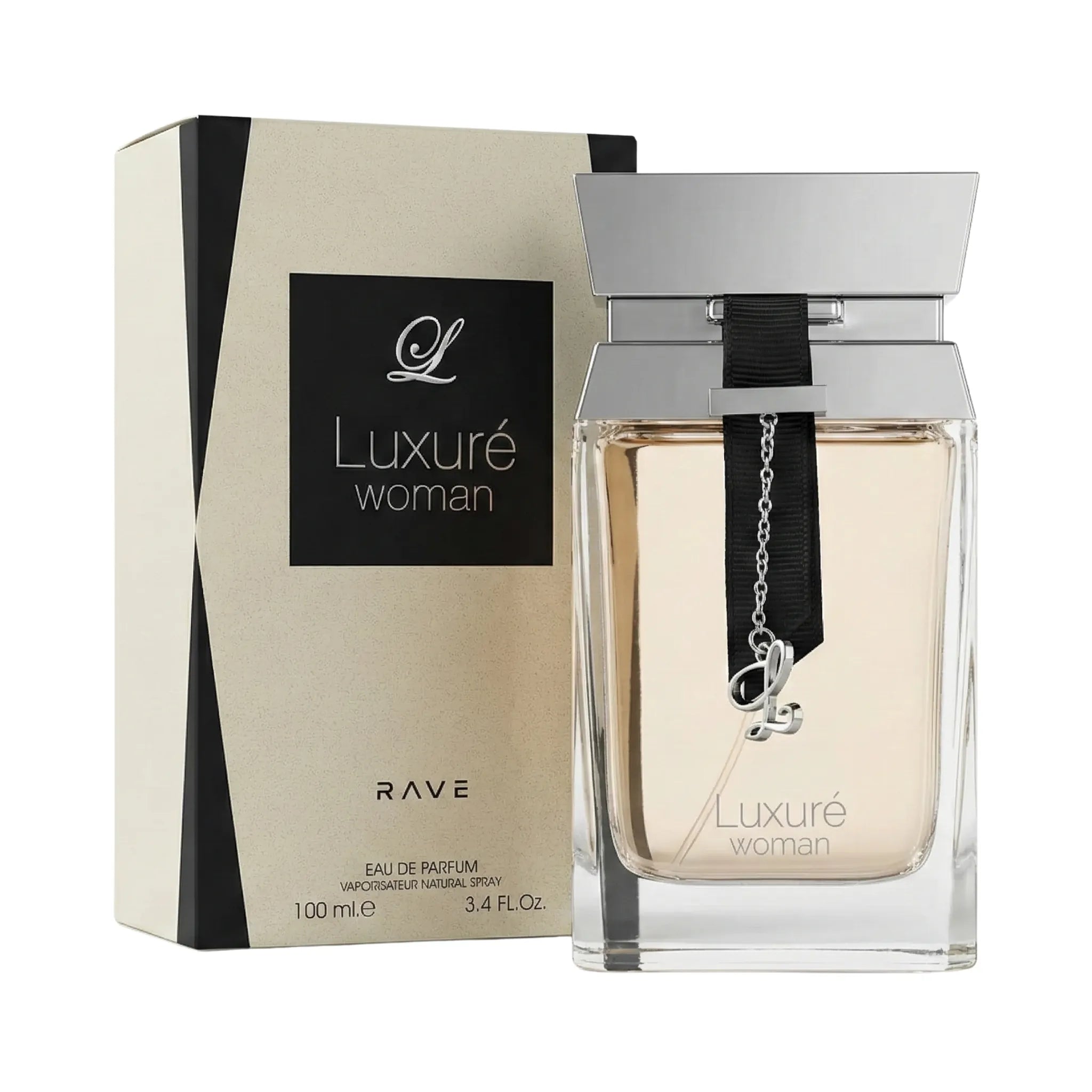 Frasco y caja de Luxuré Woman Rave Eau de Parfum Para Mujer