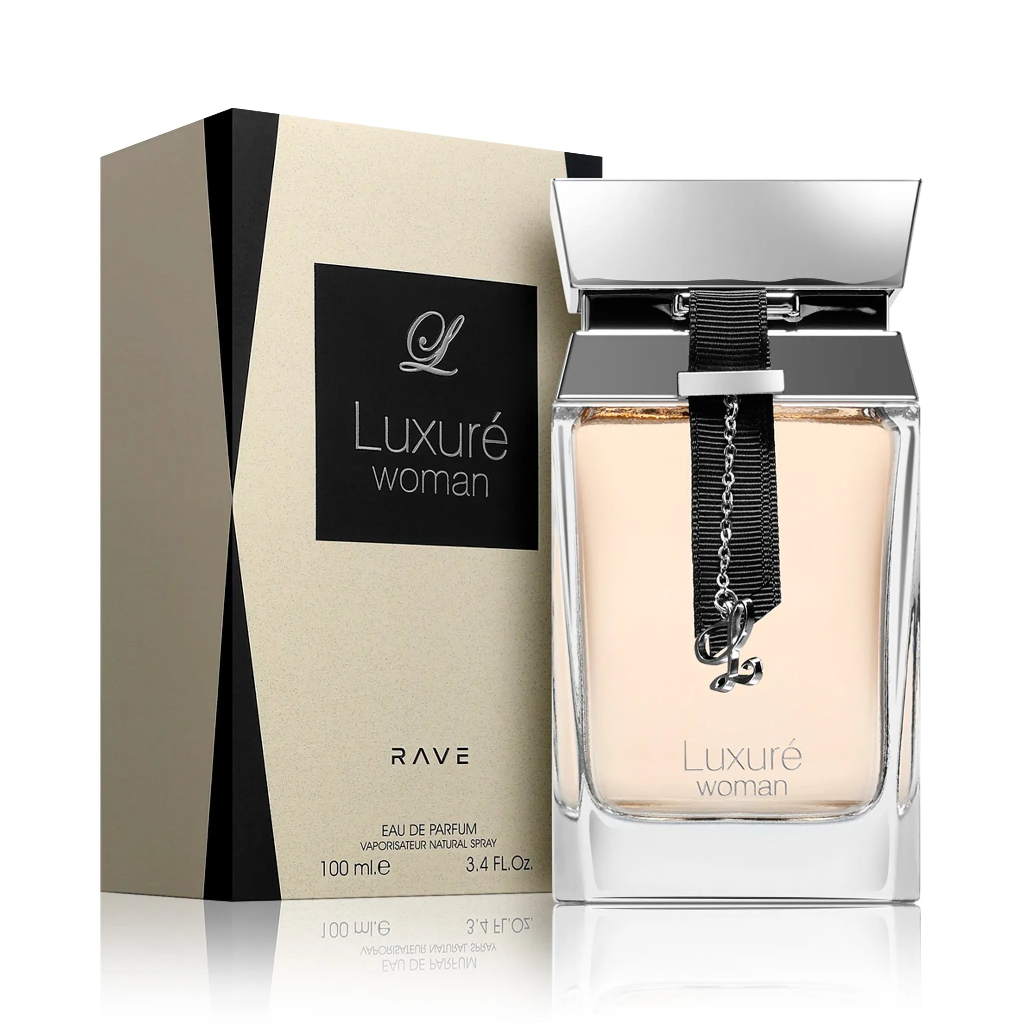 Frasco y caja de Luxuré Woman Rave Eau de Parfum Para Mujer