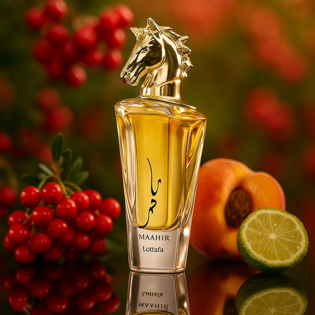 Maahir Lattafa Eau de Parfum Unisex con fondo de frutas