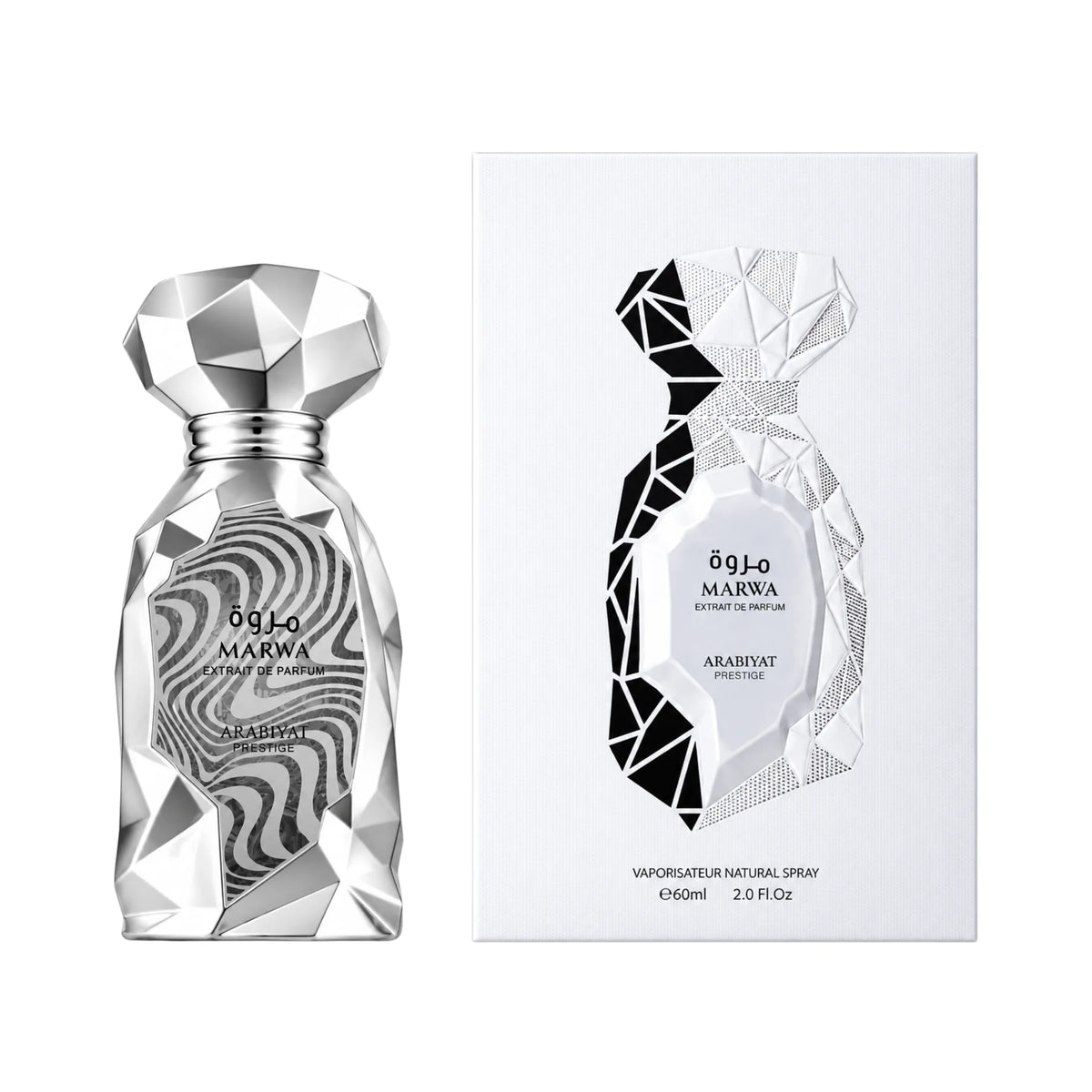Caja y botella de Marwa Extrait Arabiyat Prestige Extrait de Parfum