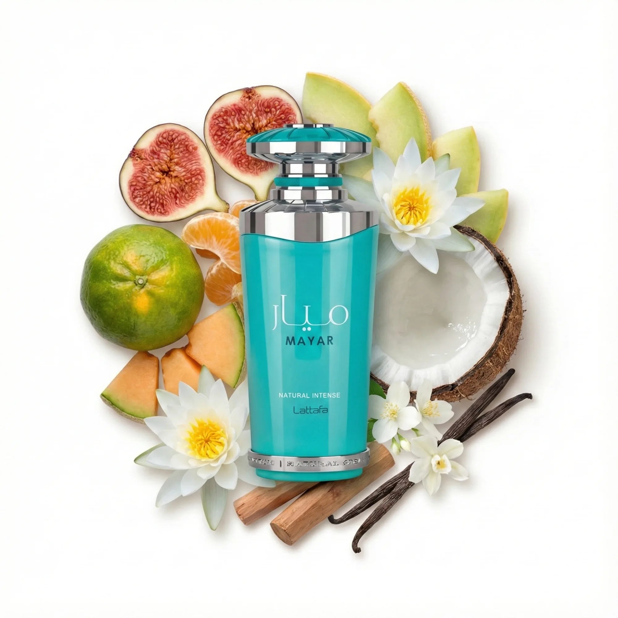 Mayar_Natural_Intense_Lattafa_Eau_de_Parfum_Para_Mujer_Fondo_Blanco_Higo_Melon