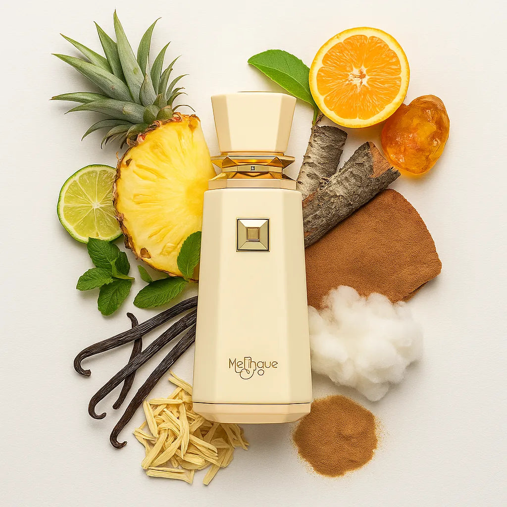 Meringue French Avenue Eau de Parfum Para Mujer con fondo de ingredientes