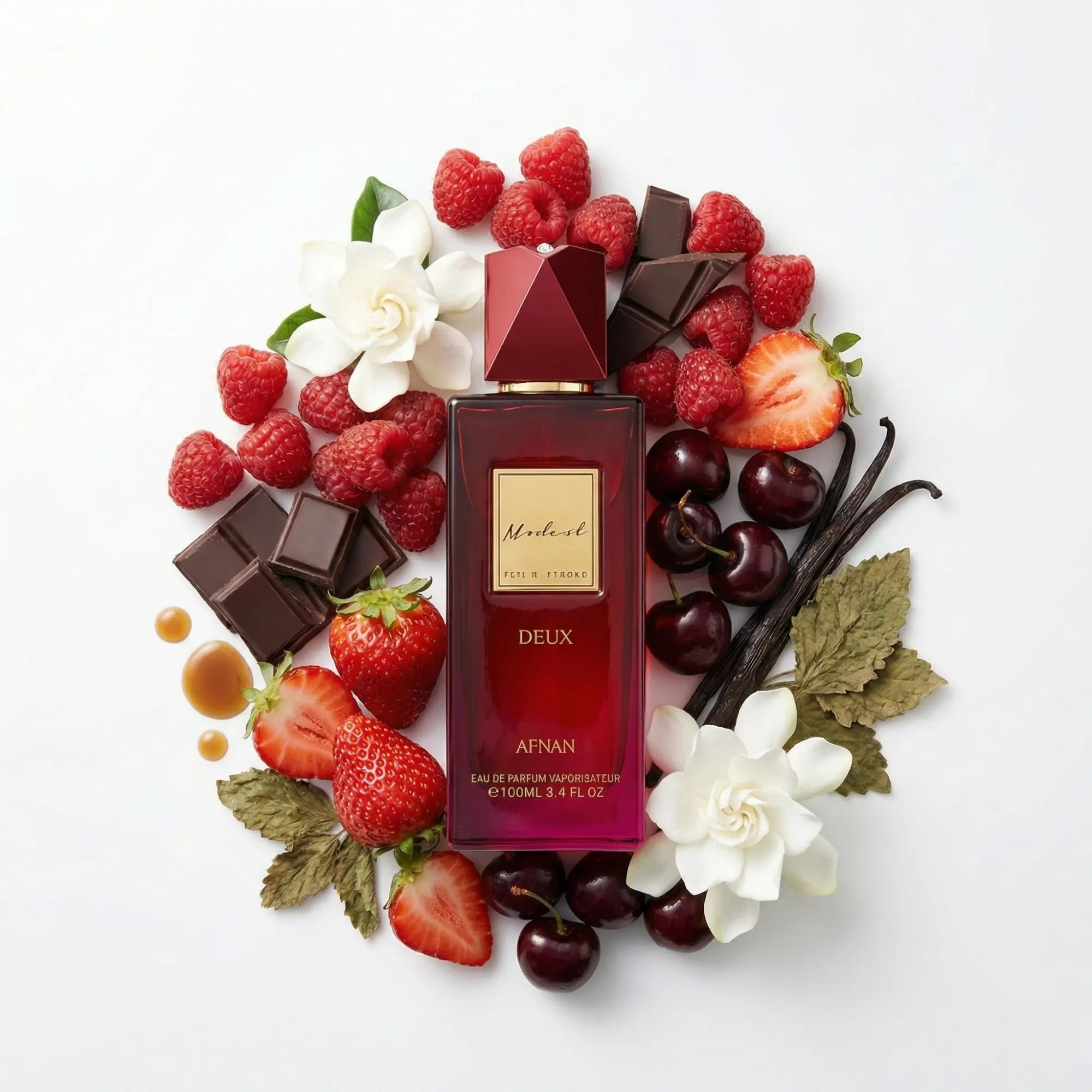 Modest_Deux_Afnan_Eau_de_Parfum_Para_Mujer_Fondo_Blanco_Fresa_Cereza