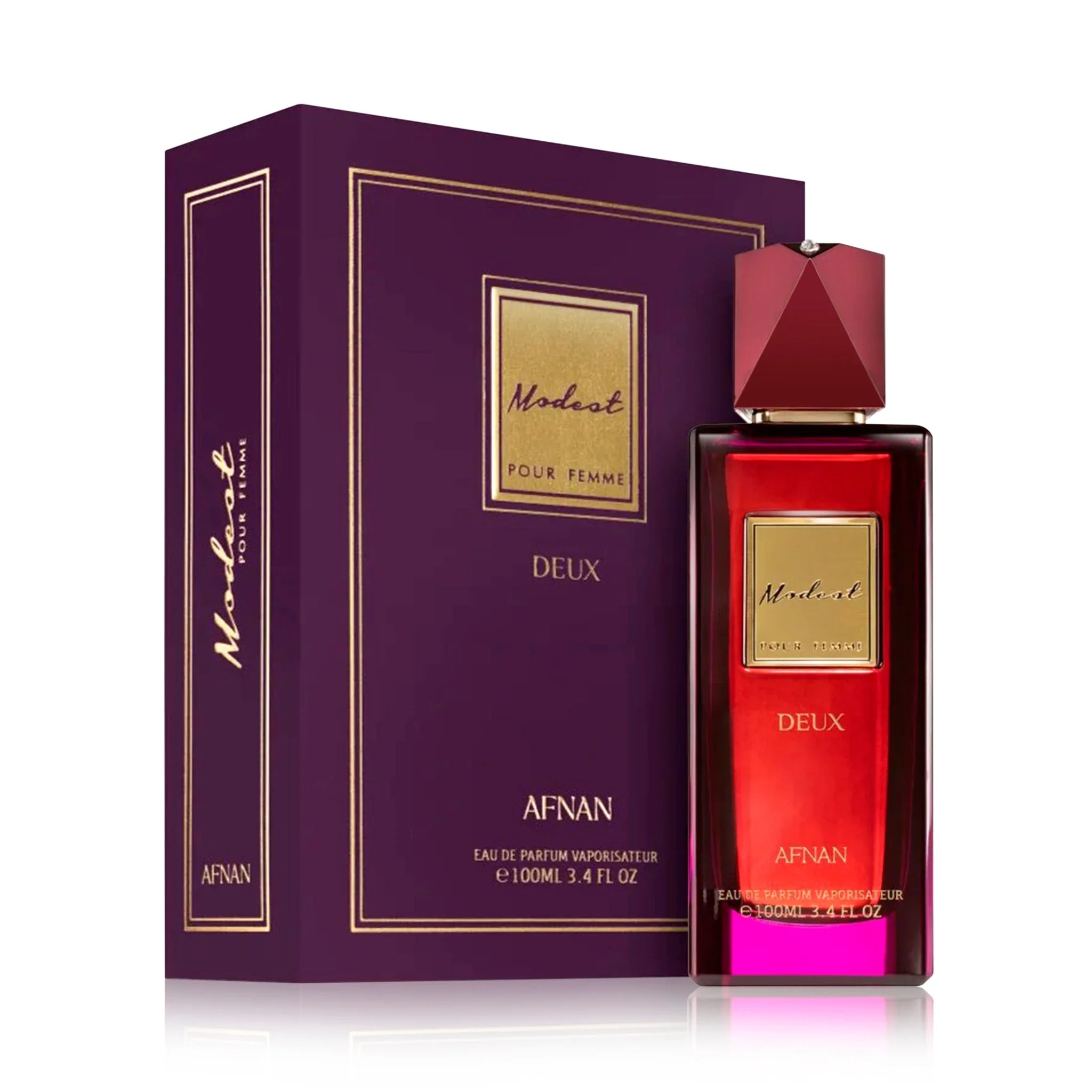 Frontal del Modest Deux Afnan Eau de Parfum Para Mujer con su caja