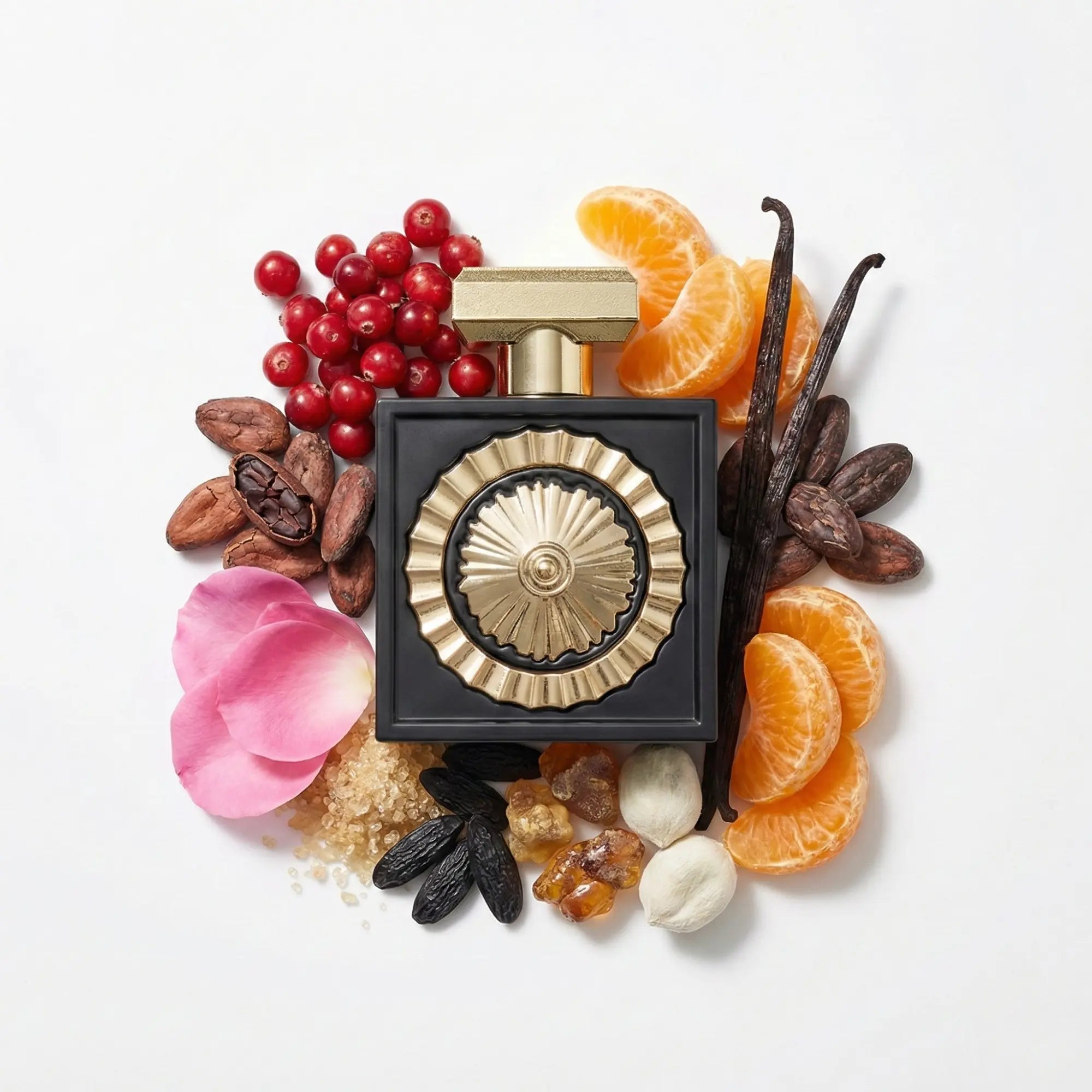 Nebras Lattafa Eau de Parfum Unisex con fondo de ingredientes