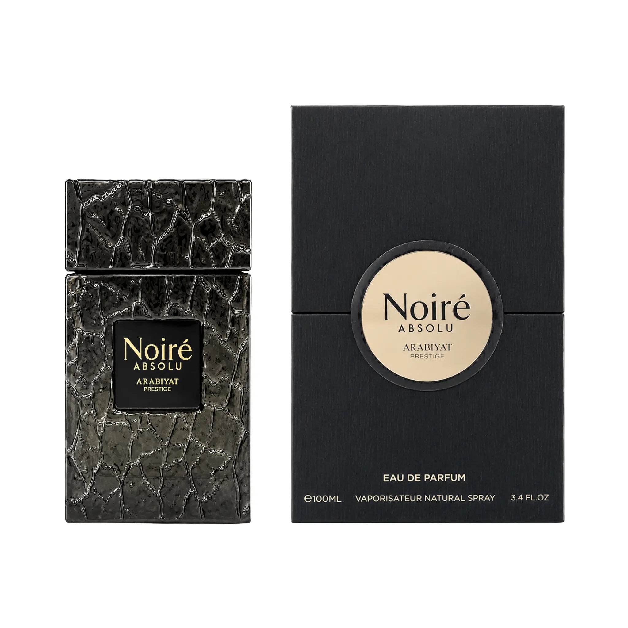 Caja y botella de Noirè Absolu Arabiyat Prestige Eau de Parfum