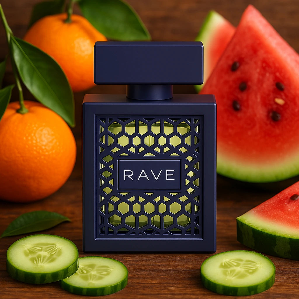 Now Intense Rave Eau de Parfum Para Hombre con fondo de sandía