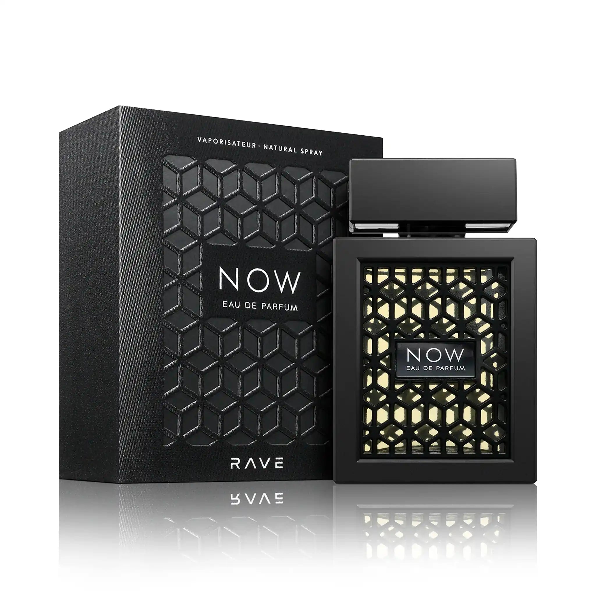 Frasco y caja de Now Rave Eau de Parfum Para Hombre