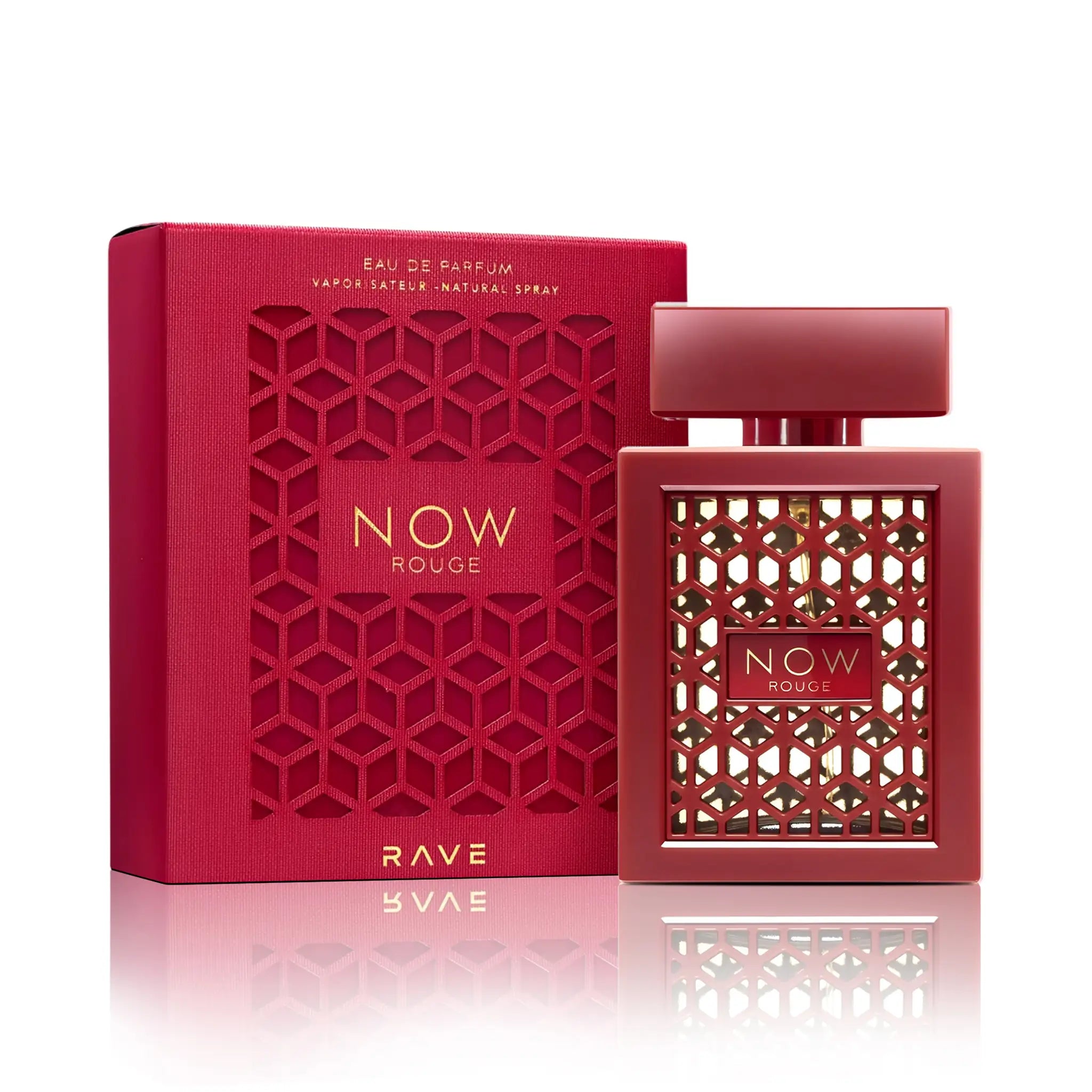 Frasco y caja de Now Rouge Rave Eau de Parfum Unisex