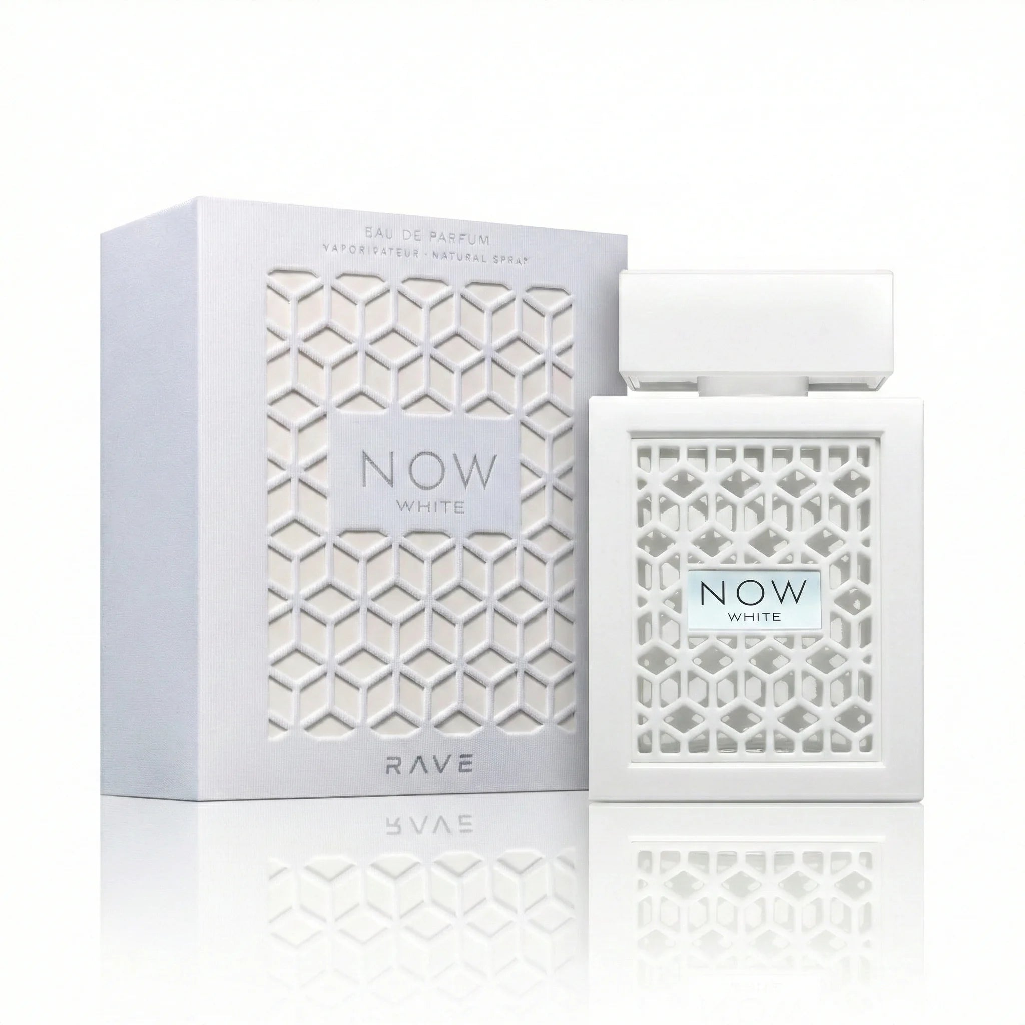 Frasco y caja de Now White Rave Eau de Parfum Unisex