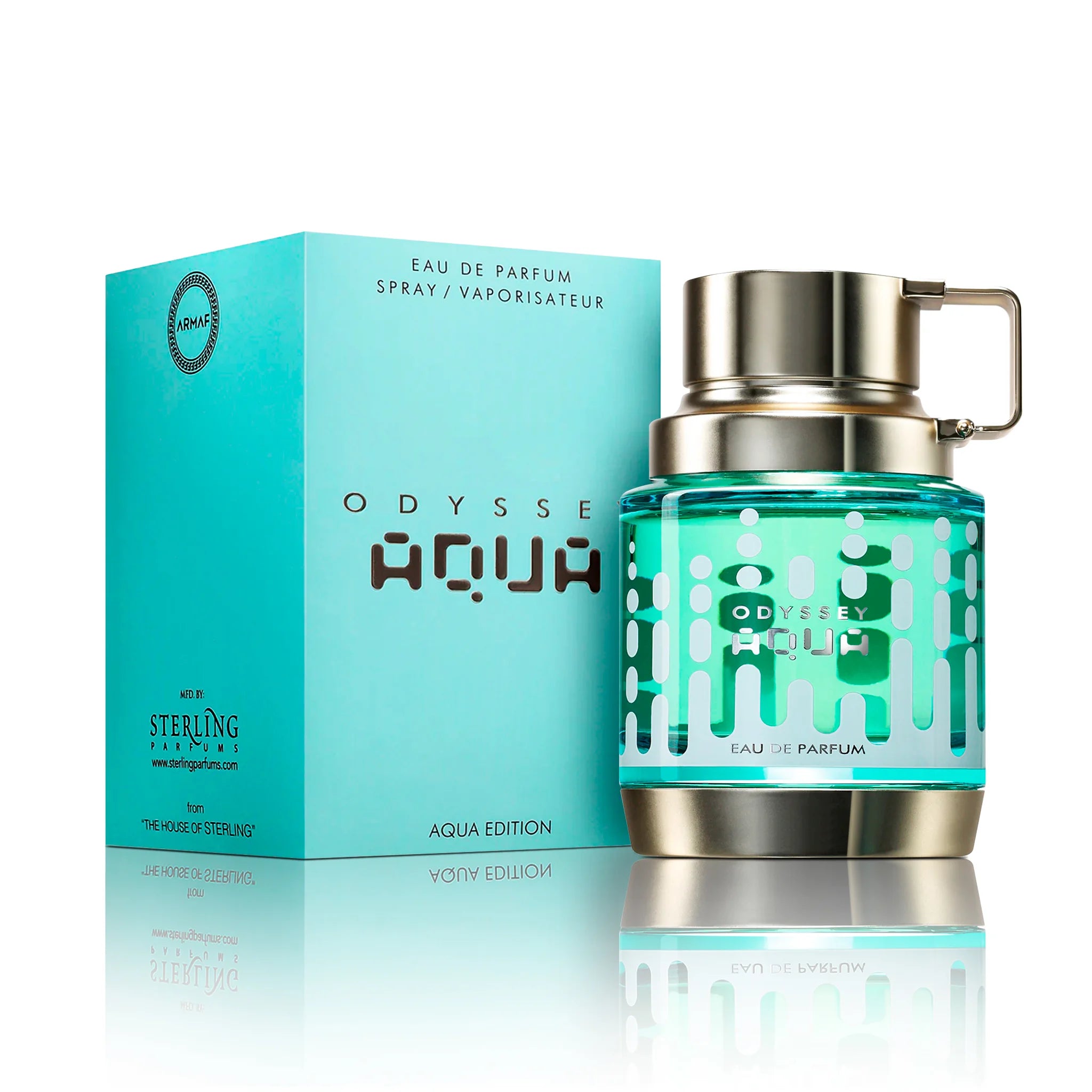 Frasco y caja de Odyssey Aqua Edition Armaf Eau de Parfum Para Hombre