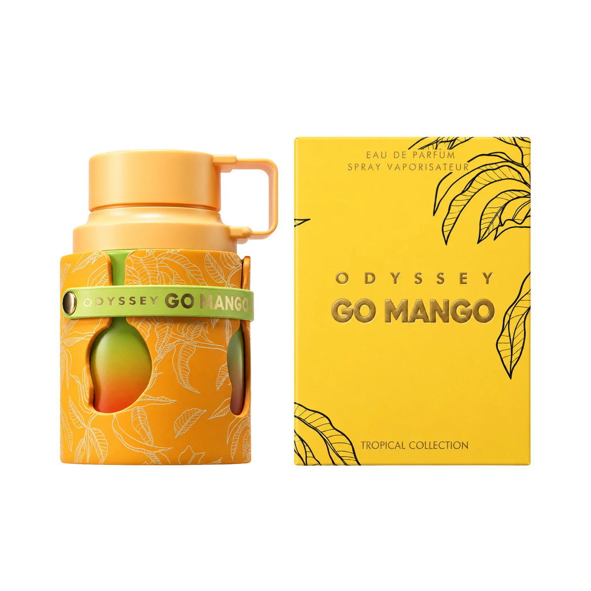 Caja y botella de Odyssey Go Mango Armaf Eau de Parfum