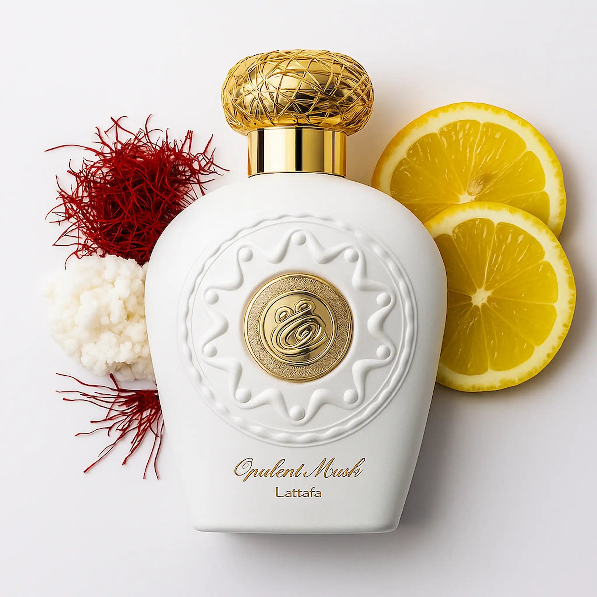 Opulent_Musk_Lattafa_Eau_de_Parfum_Para_Mujer_Fondo_Blanco_Almizcle_Azafrán_Limón