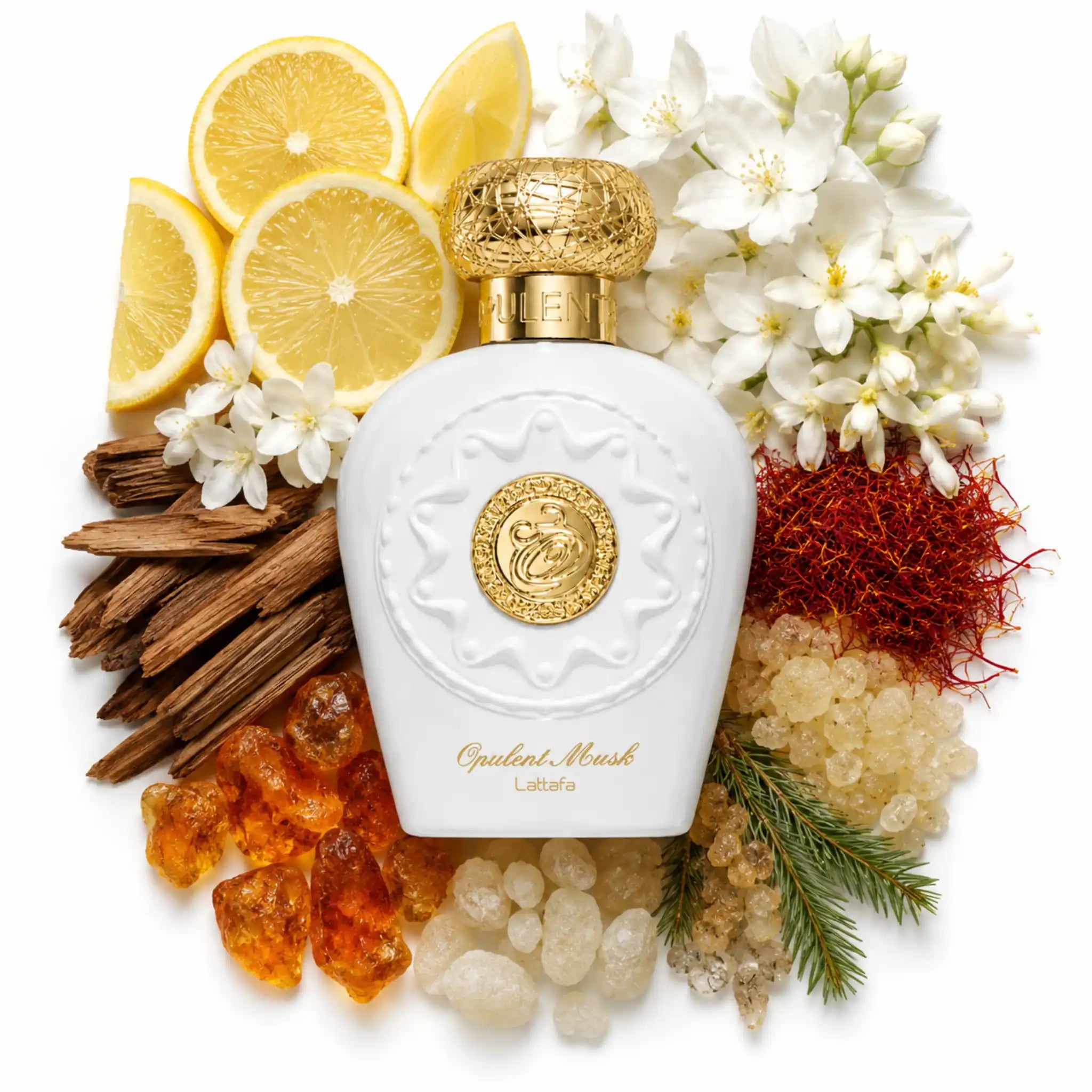 Opulent_Musk_Lattafa_Eau_de_Parfum_Para_Mujer_Fondo_Blanco_Almizcle_Azafrán_Limón