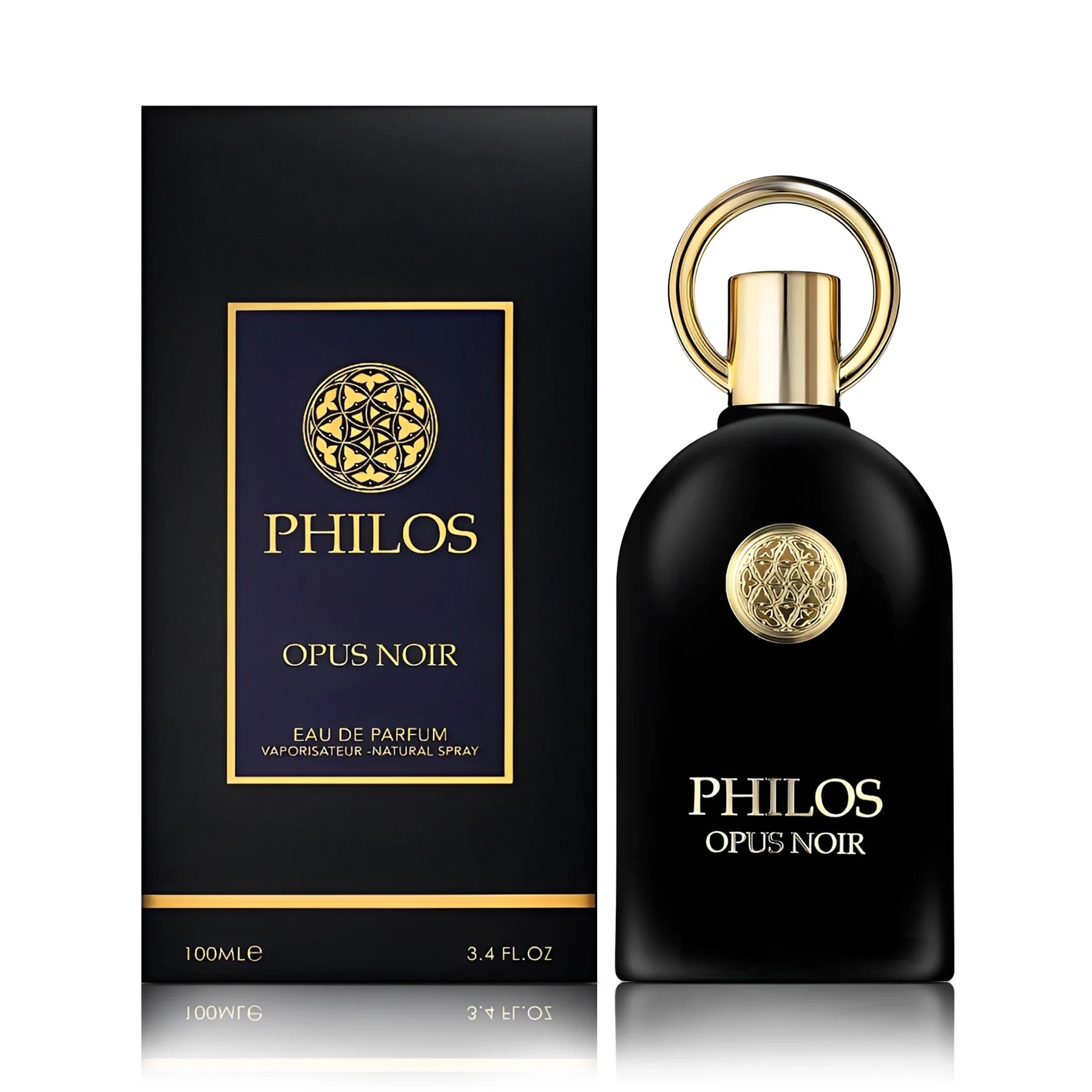 Frasco y caja de Philos Opus Noir Maison Alhambra Eau de Parfum Unisex