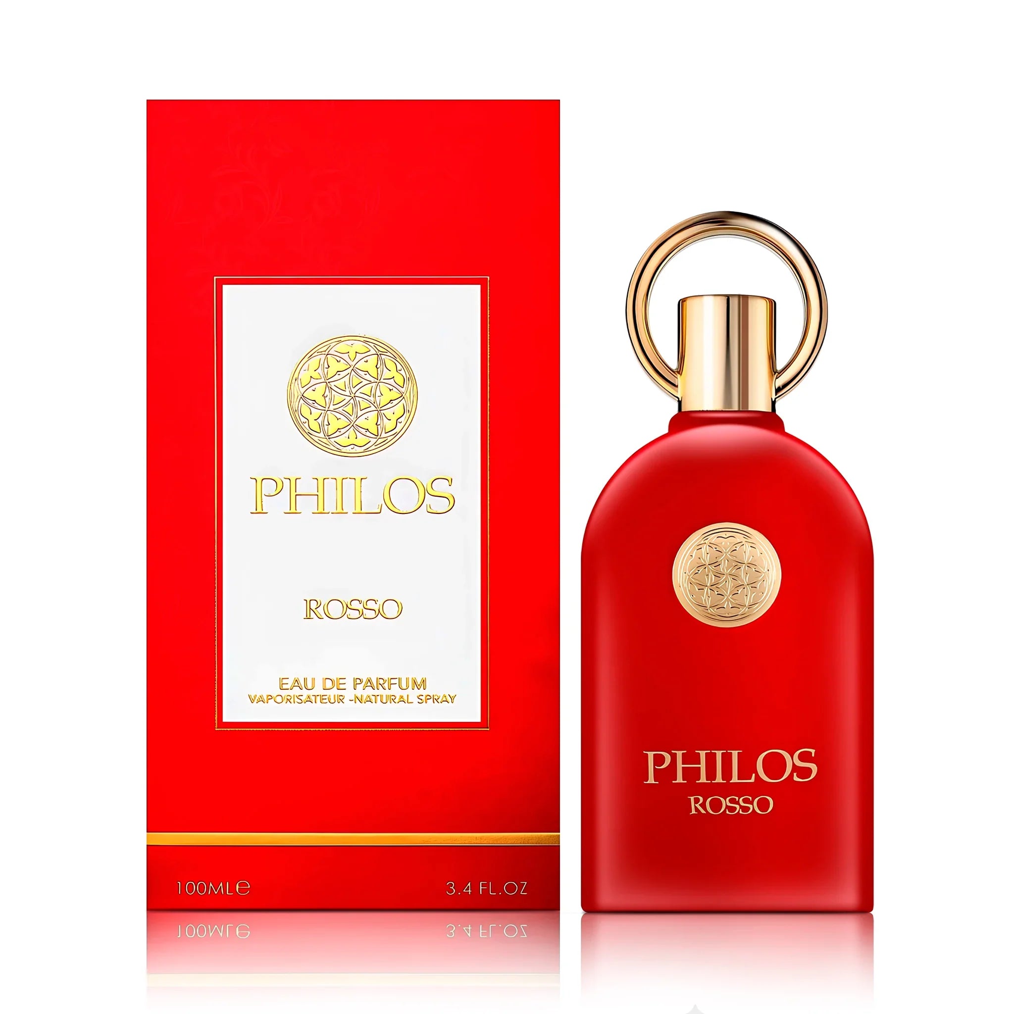 Frasco y caja de Philos Rosso Maison Alhambra Eau de Parfum Unisex
