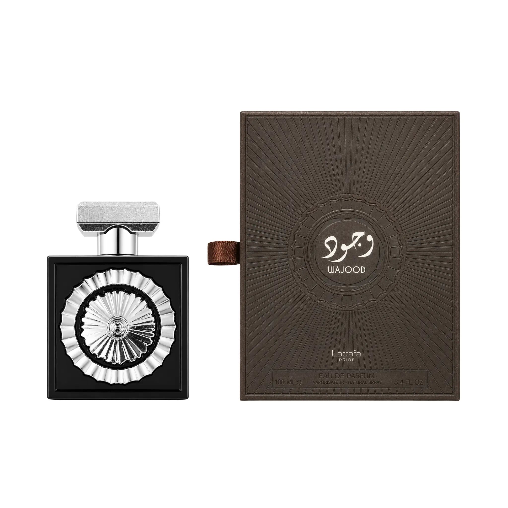 Frontal del Pride Wajood Lattafa Eau de Parfum Para Hombre con su caja