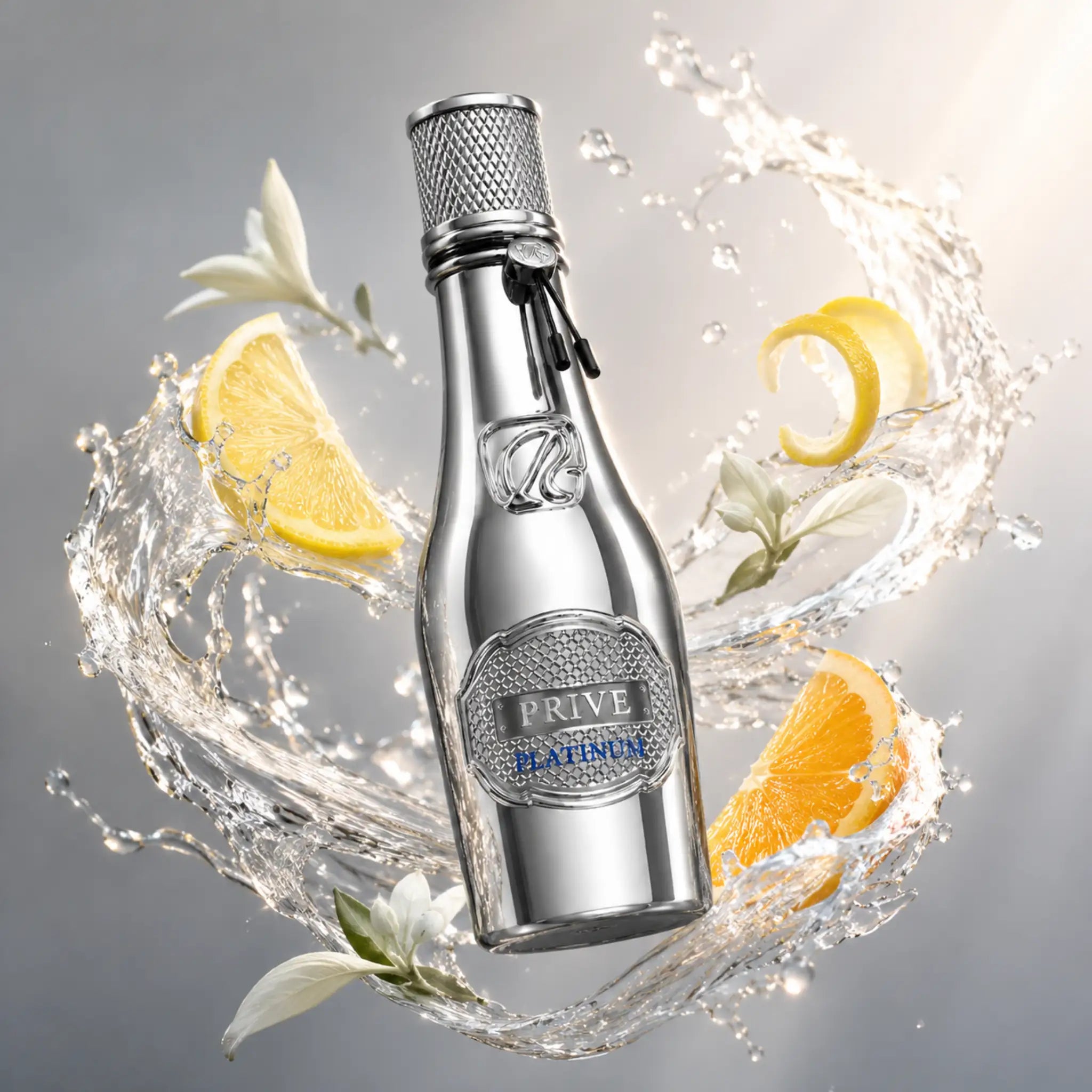 Prive Platinum Silver Riiffs Eau de Parfum con fondo plata